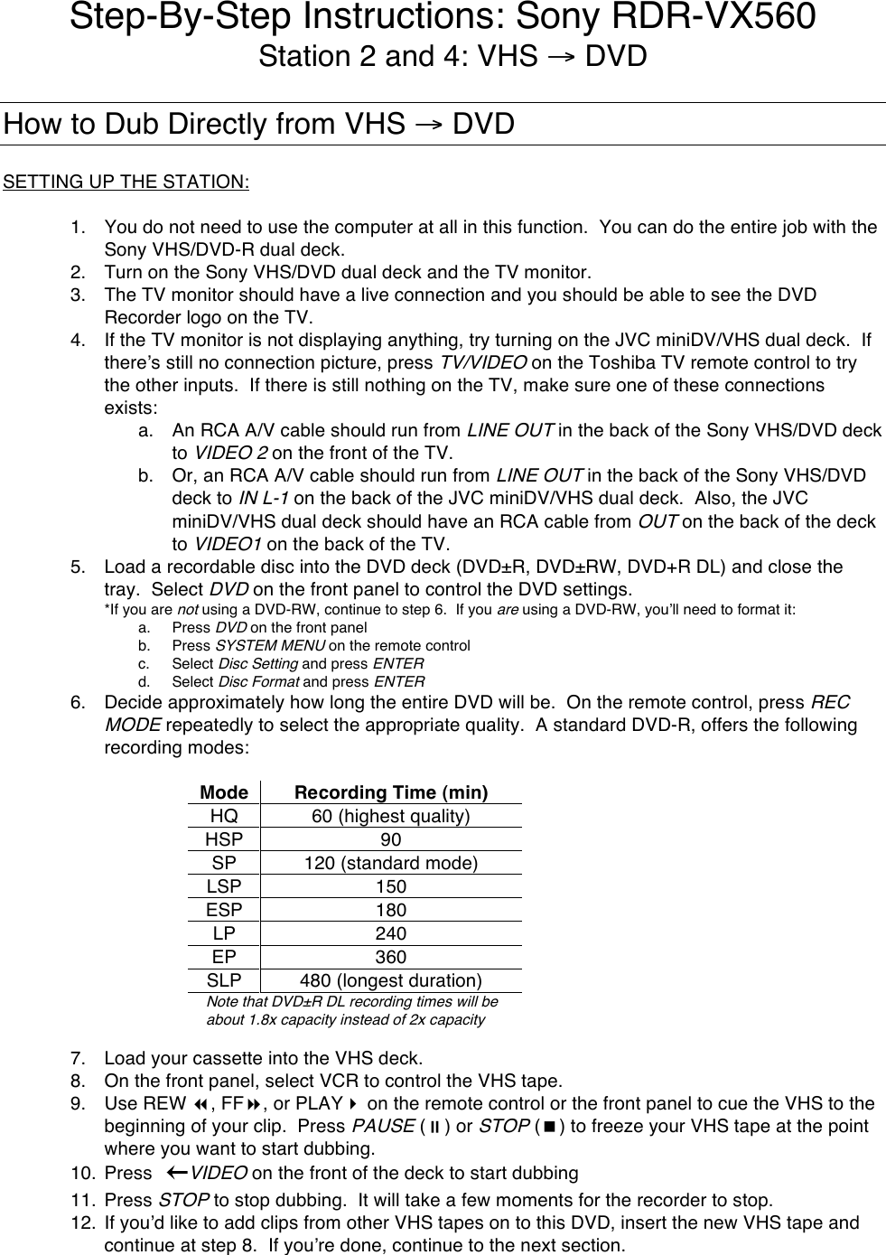 Page 1 of 2 - Sony Sony-Sony-Dvd-Recorder-Rdr-Vx560-Users-Manual Station_4_VHS_to_DVD