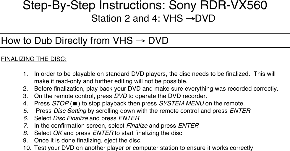 Page 2 of 2 - Sony Sony-Sony-Dvd-Recorder-Rdr-Vx560-Users-Manual Station_4_VHS_to_DVD