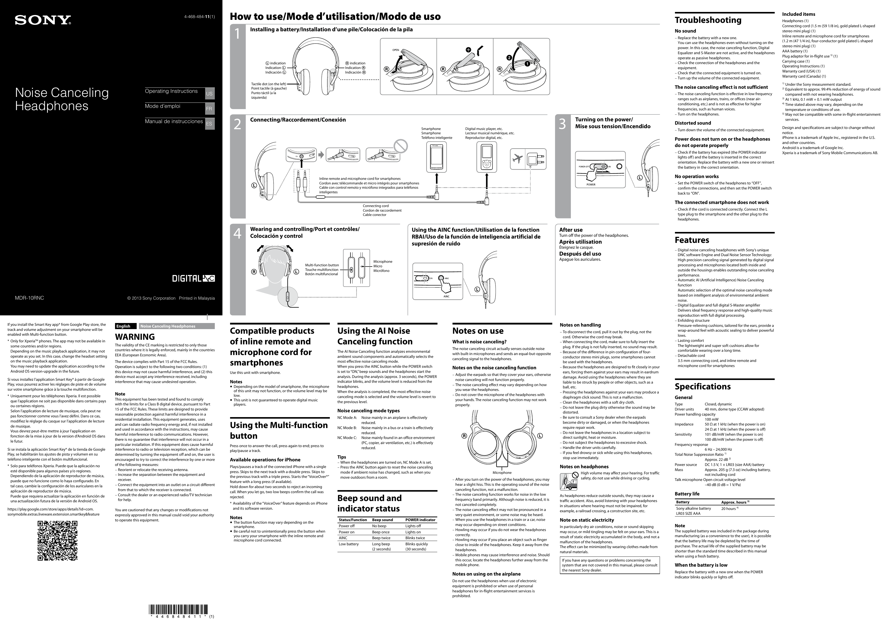 Sony Noise Canceling Headphones Mdr10Rnc Users Manual MDR 10RNC