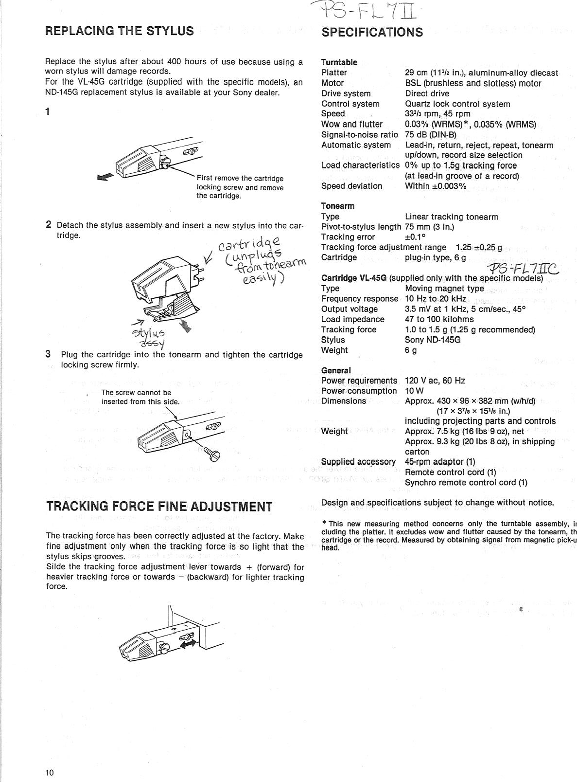 Page 10 of 11 - Sony Sony-Sony-Turntable-Ps-Fl7-Ii-Users-Manual-  Sony-sony-turntable-ps-fl7-ii-users-manual