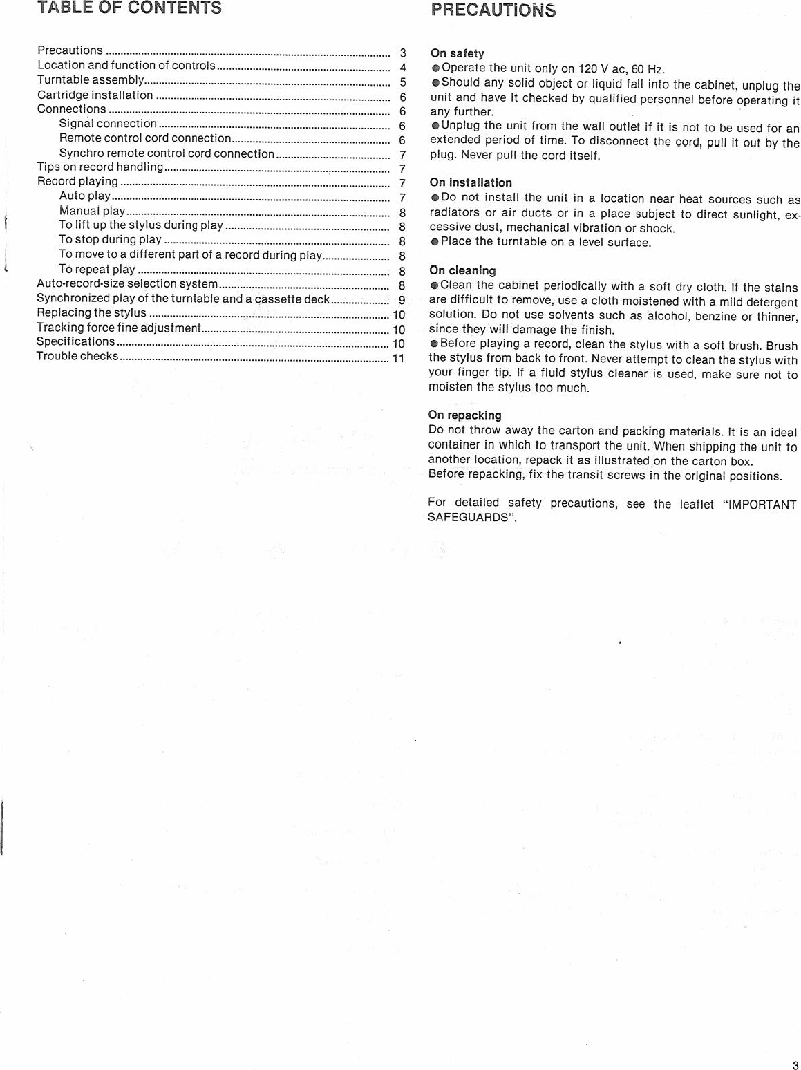 Page 3 of 11 - Sony Sony-Sony-Turntable-Ps-Fl7-Ii-Users-Manual-  Sony-sony-turntable-ps-fl7-ii-users-manual