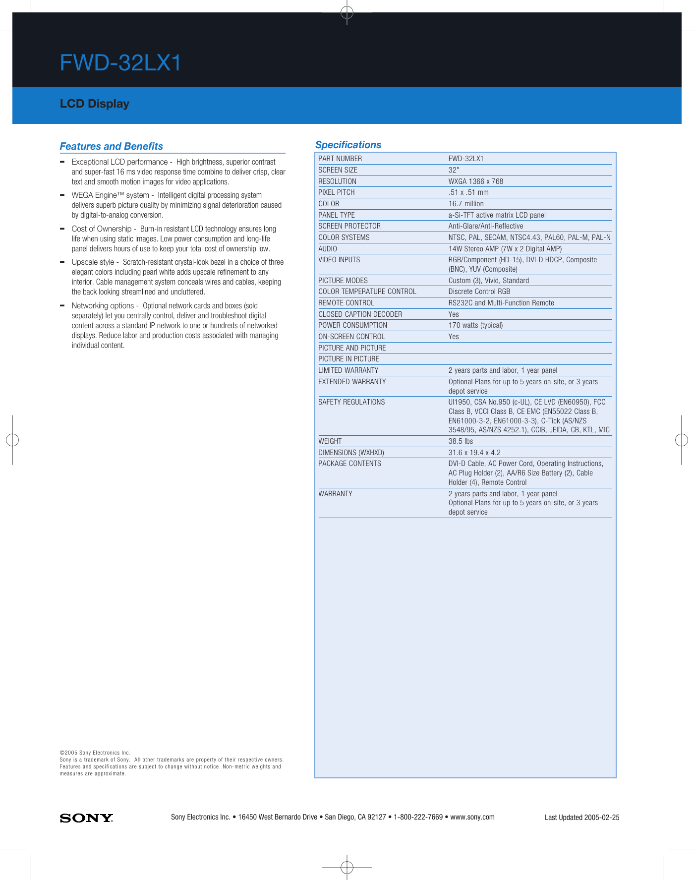 Page 2 of 2 - Sony Sony-Sony-Wega-Engine-Users-Manual-  Sony-sony-wega-engine-users-manual