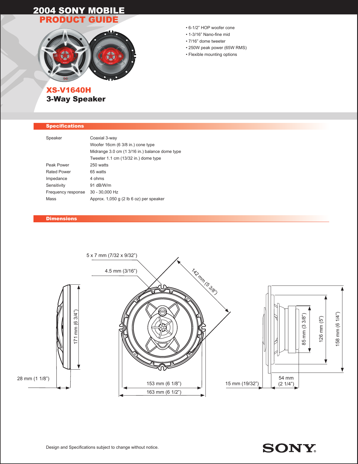 Page 1 of 1 - Sony Sony-Sony-Xs-V1640H-Users-Manual- XS-V1640H  Sony-sony-xs-v1640h-users-manual
