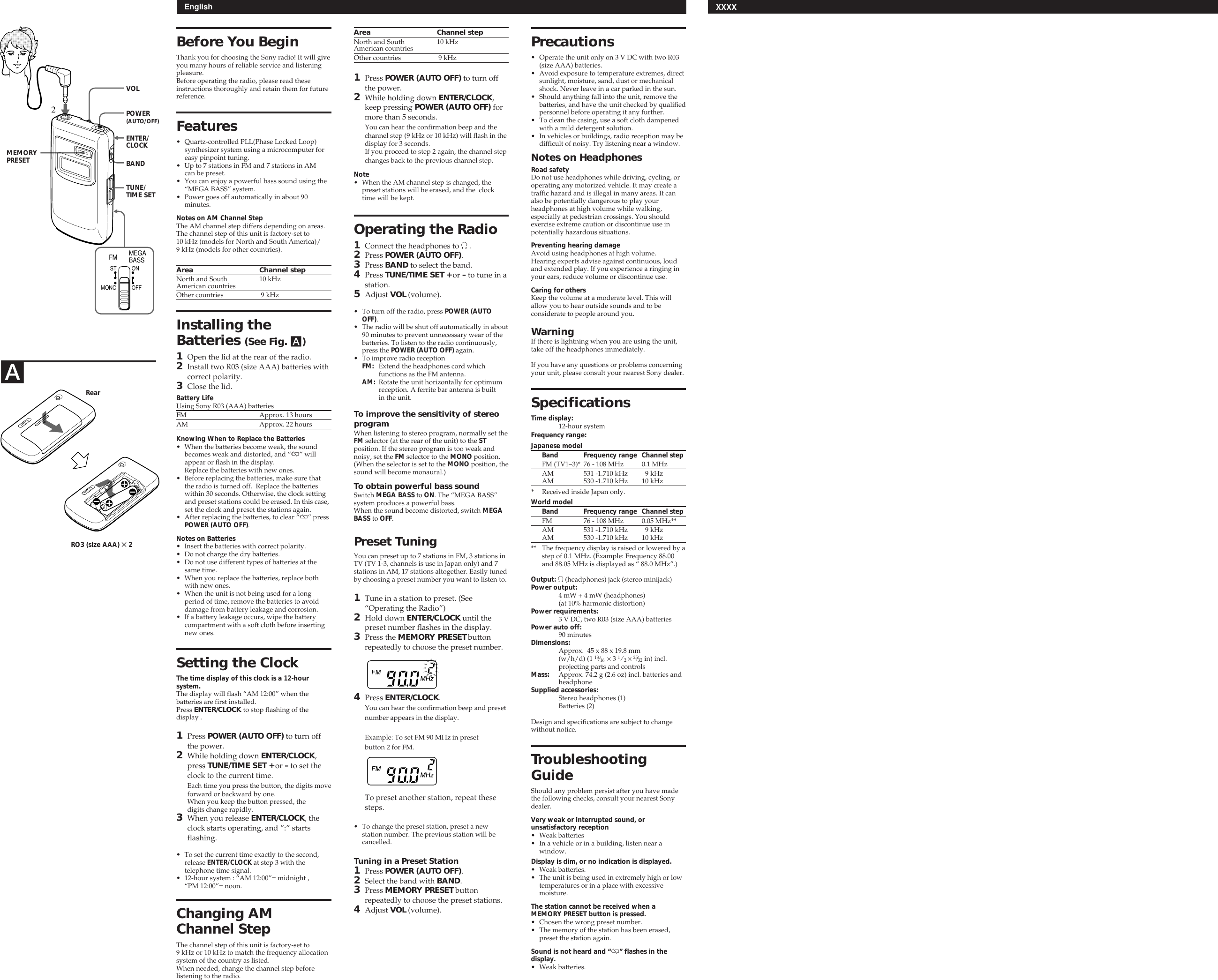 Page 2 of 2 - Sony Sony-Srf-M90-Users-Manual- SRF-M90  Sony-srf-m90-users-manual