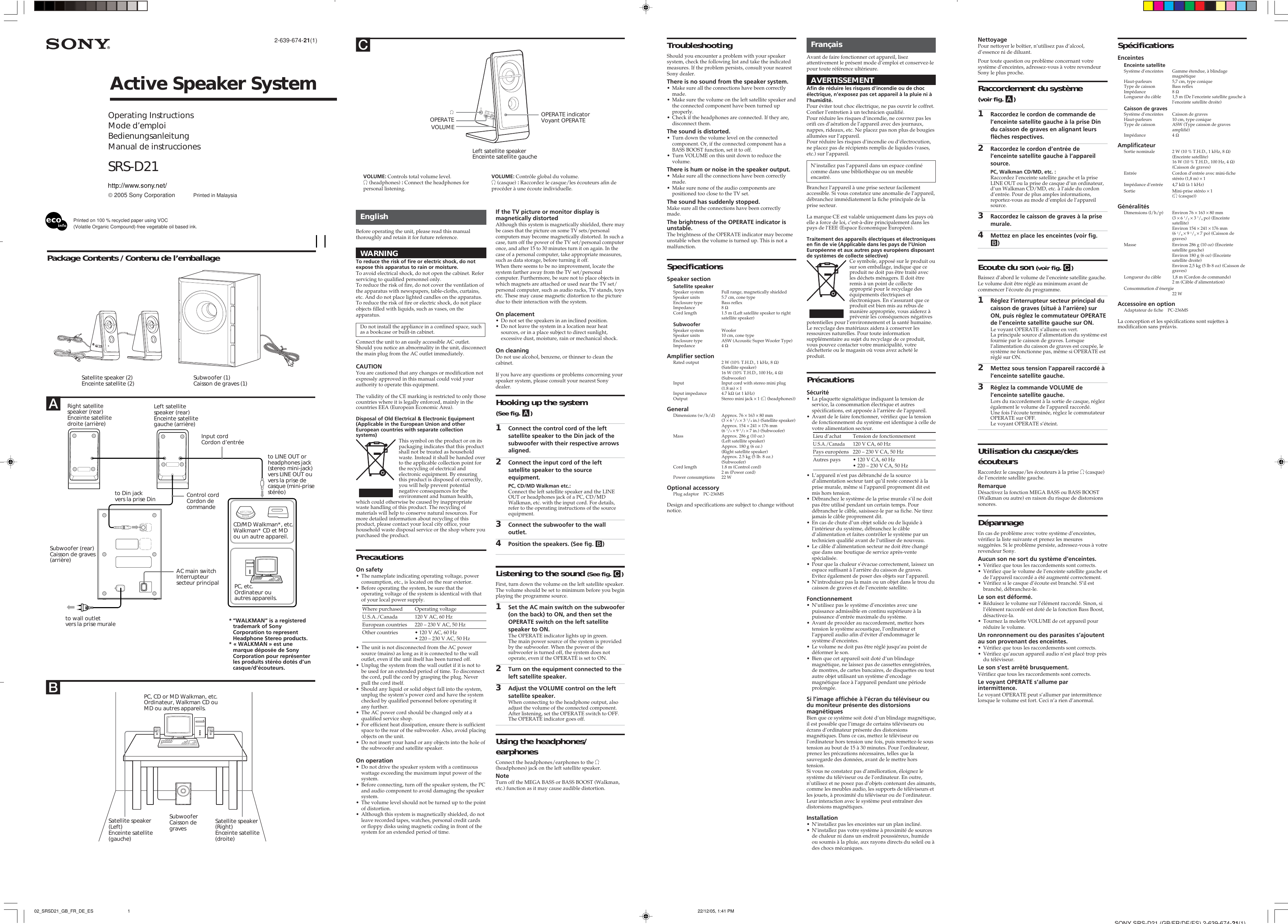 Page 1 of 2 - Sony Sony-Srs-D21-Users-Manual- SRS-D21  Sony-srs-d21-users-manual