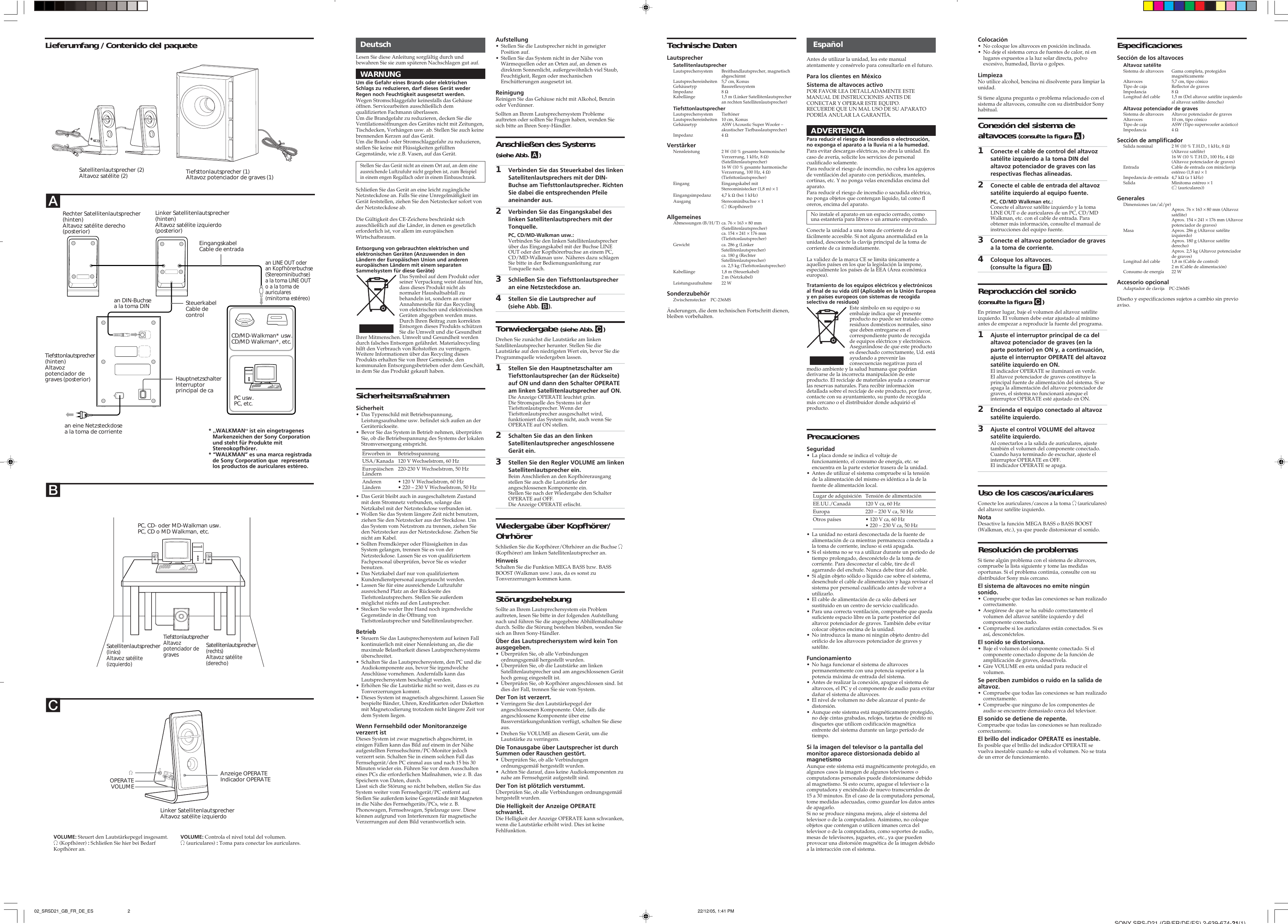 Sony Srs D21 Users Manual
