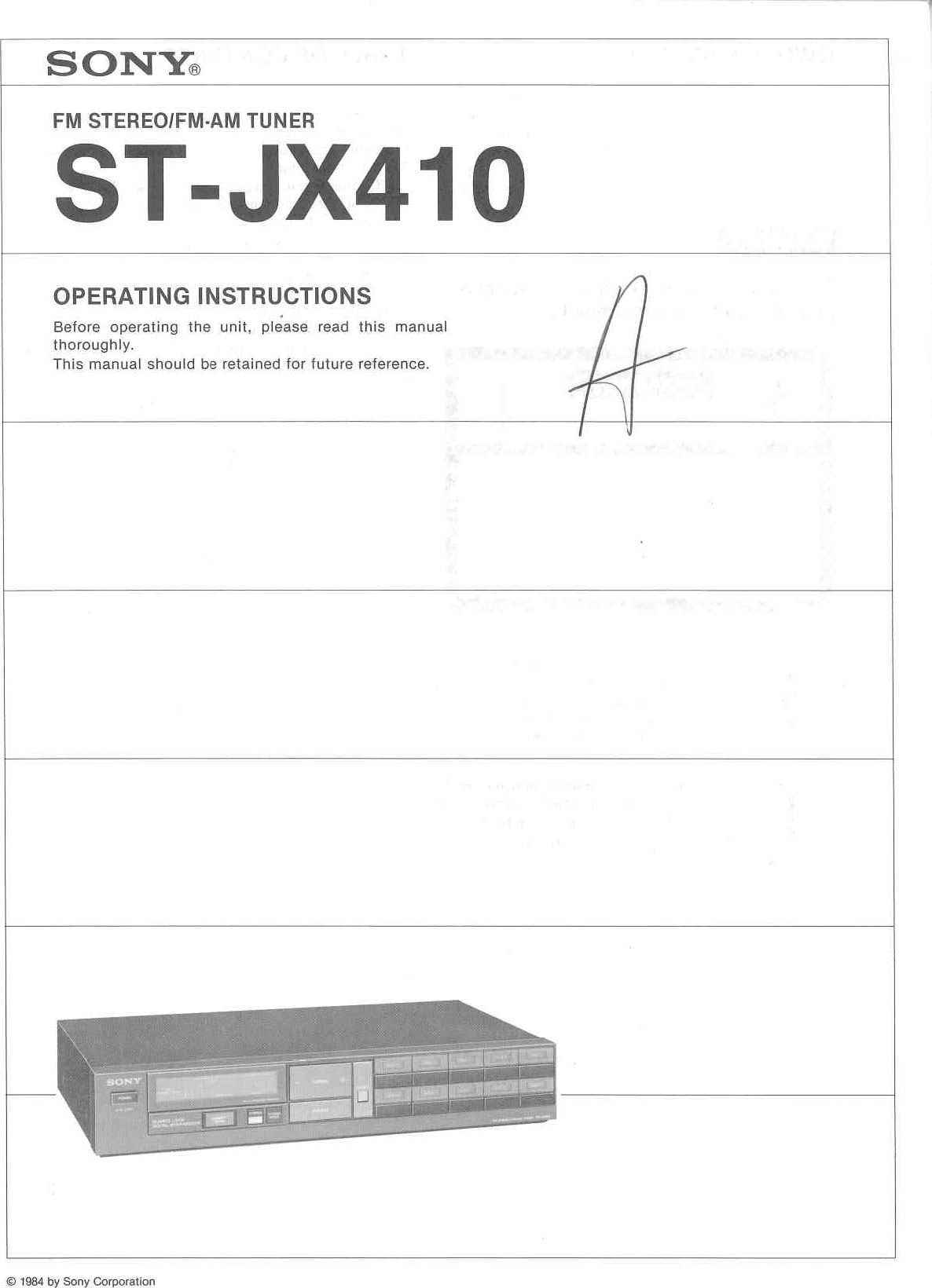 Page 1 of 12 - Sony Sony-St-Jx410-Users-Manual-  Sony-st-jx410-users-manual