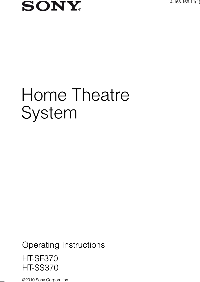 Sony Str Ks370 Operation Manual HT SF370/HT SS370