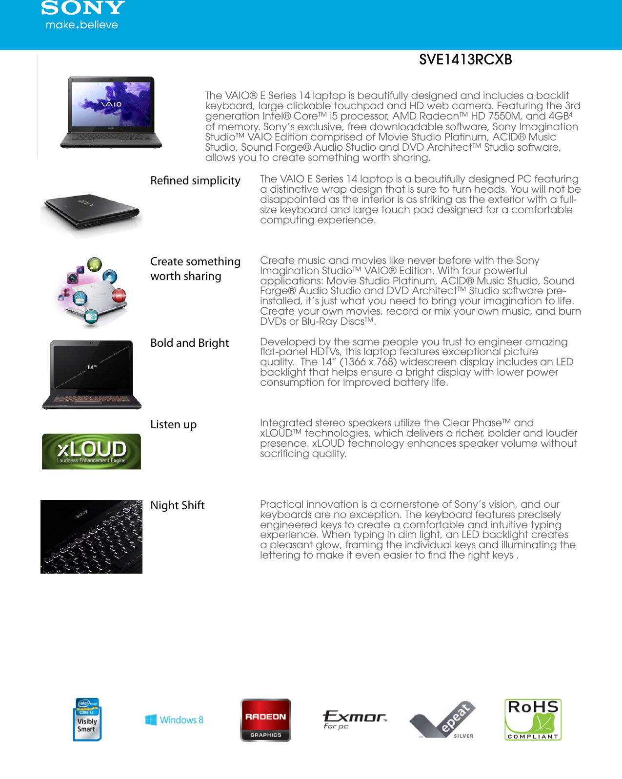 Sony Sve1413rcxb Marketing Specifications