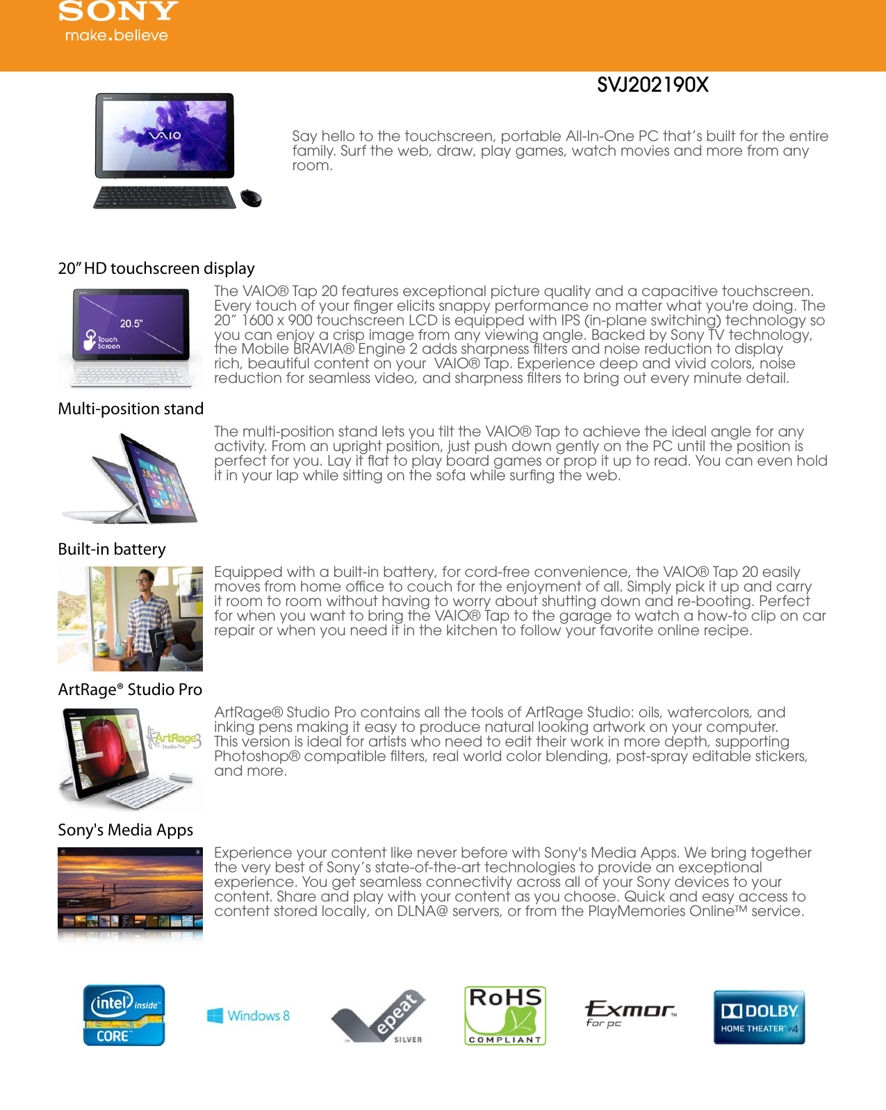 Page 1 of 2 - Sony Sony-Svj202190X-Marketing-Specifications-  Sony-svj202190x-marketing-specifications