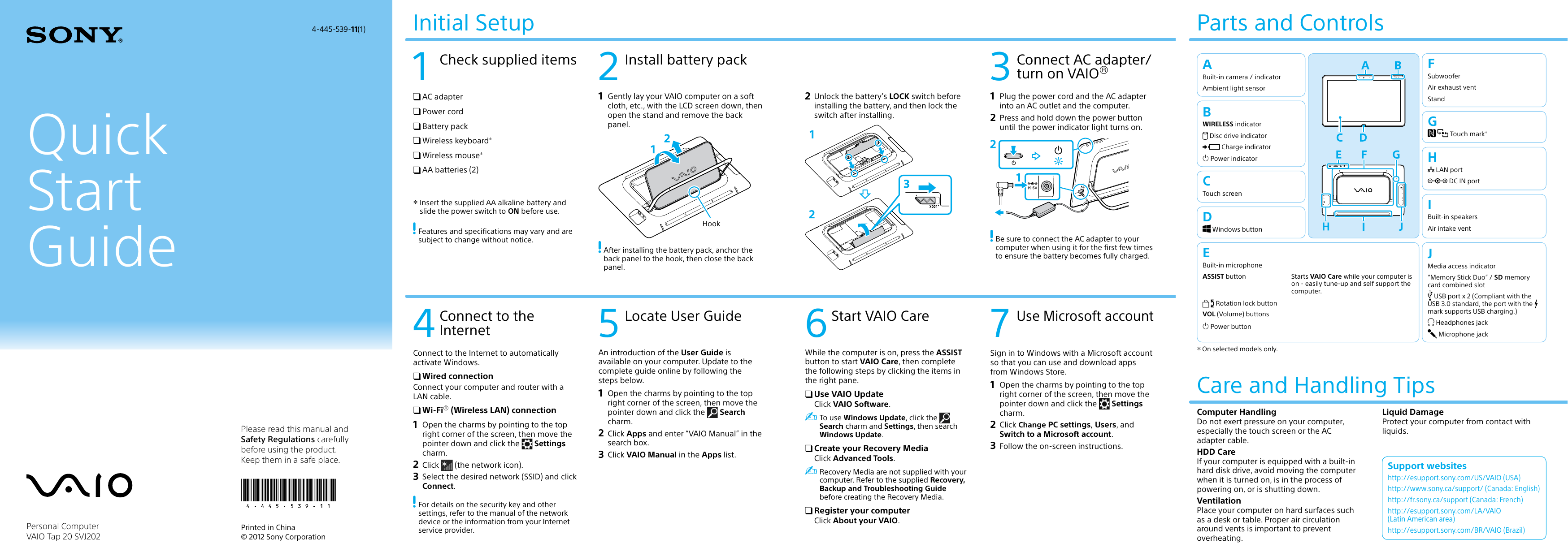 Page 1 of 2 - Sony Sony-Svj202190X-Quick-Start-Guide- VAIO Tap 20 SVJ202  Sony-svj202190x-quick-start-guide
