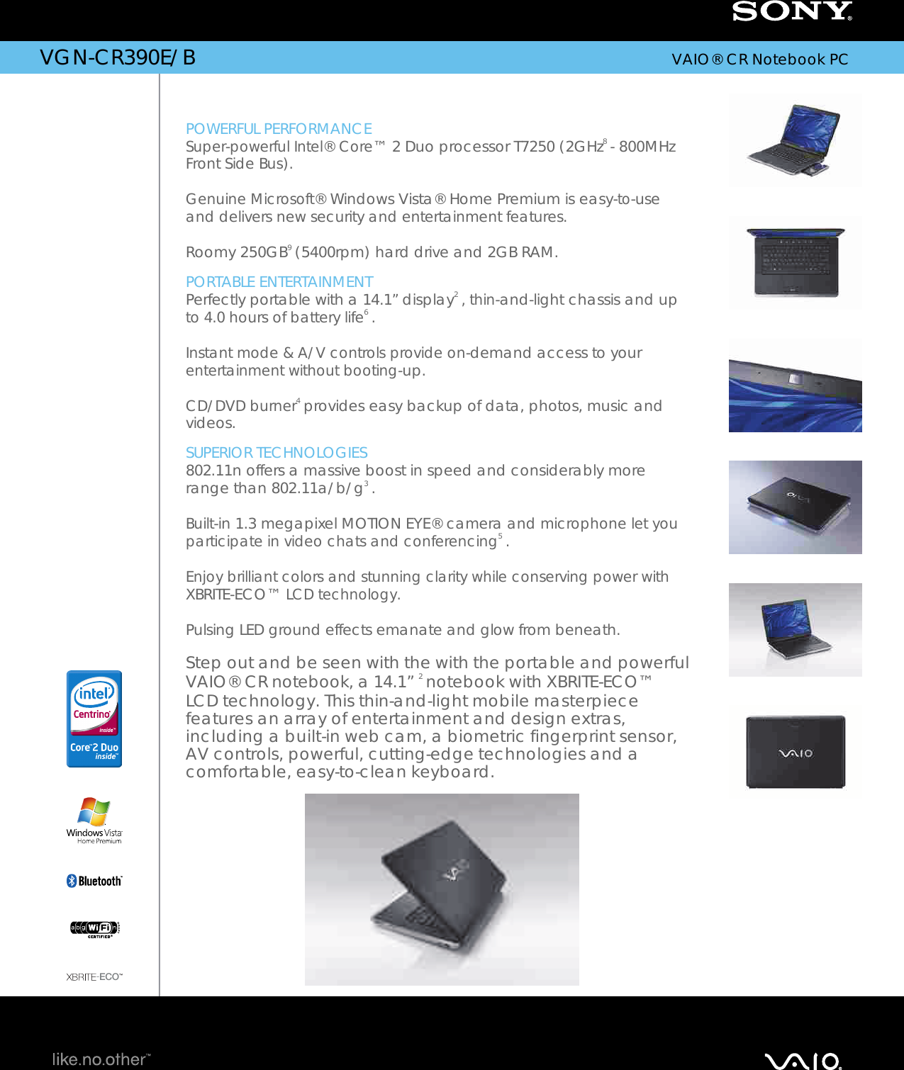 Page 1 of 2 - Sony Sony-Vgn-Cr390E-B-Marketing-Specifications-  Sony-vgn-cr390e-b-marketing-specifications