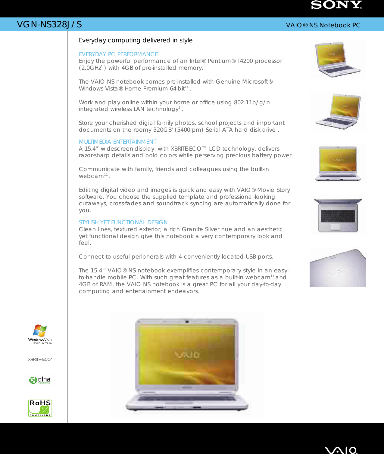 Page 1 of 2 - Sony Sony-Vgn-Ns328J-S-Marketing-Specifications-  Sony-vgn-ns328j-s-marketing-specifications