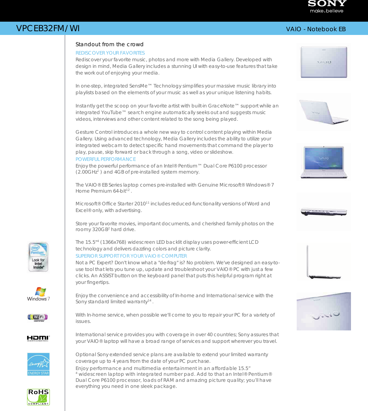 Sony Vpceb32fm Wi Marketing Specifications