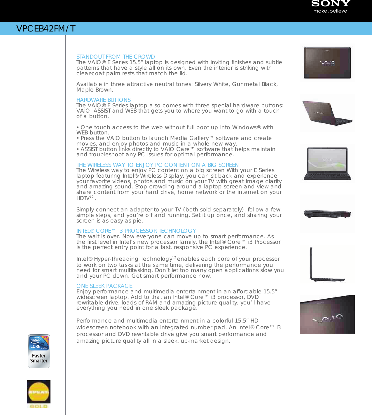 Page 1 of 2 - Sony Sony-Vpceb42Fm-T-Marketing-Specifications-  Sony-vpceb42fm-t-marketing-specifications