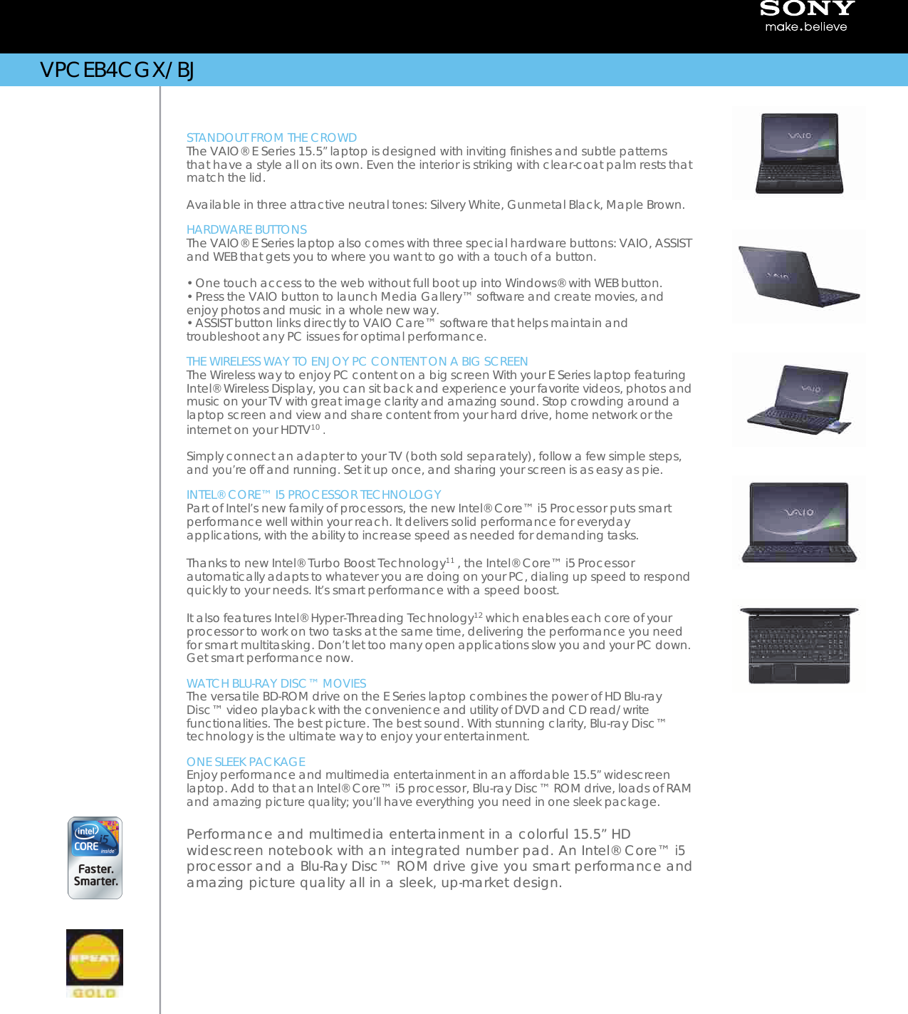 Sony Vpceb4cgx Marketing Specifications