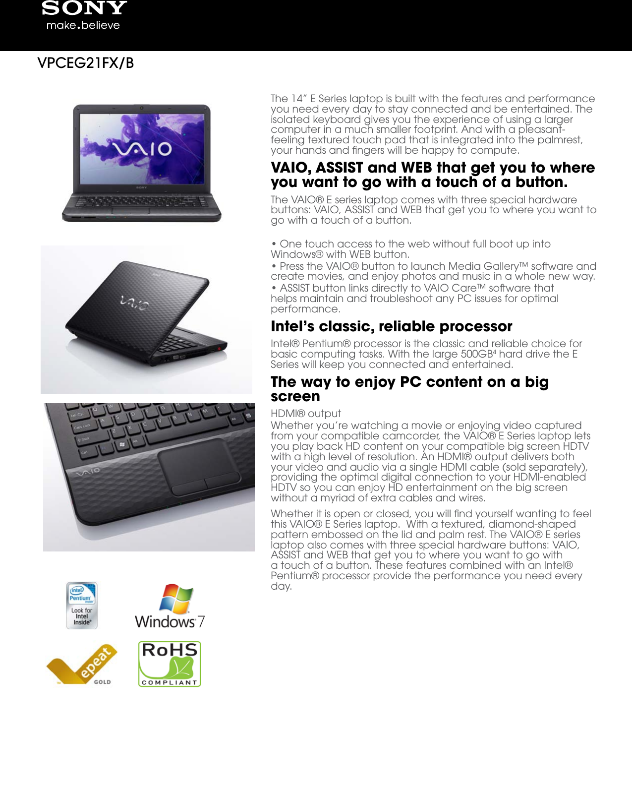 Page 1 of 2 - Sony Sony-Vpceg21Fx-Marketing-Specifications-  Sony-vpceg21fx-marketing-specifications