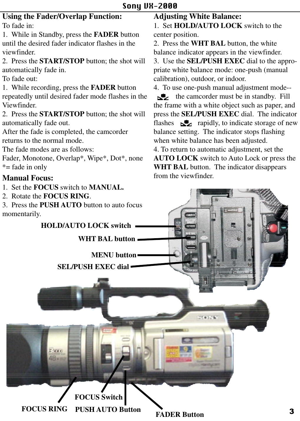 Sony Vx 00 Users Manual Dig Camcorder