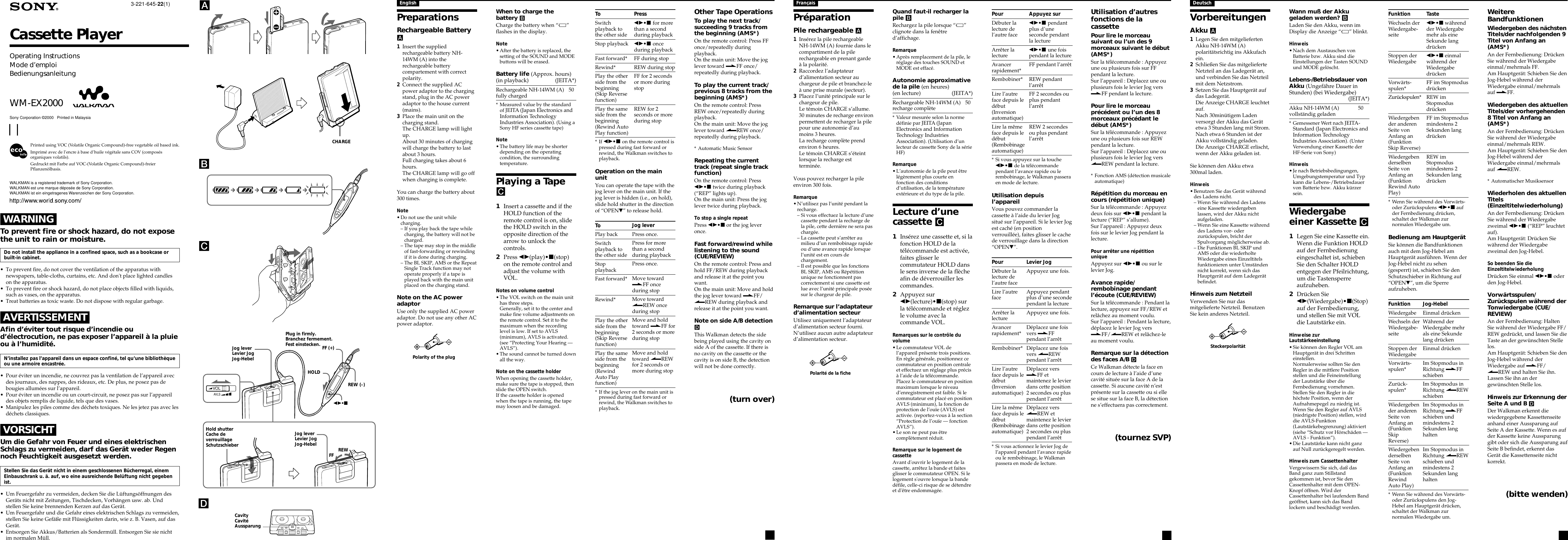Page 1 of 2 - Sony Sony-Walkman-Wm-Ex2000-Users-Manual- WM-EX2000 Sony-walkman-wm-ex2000-users-manual