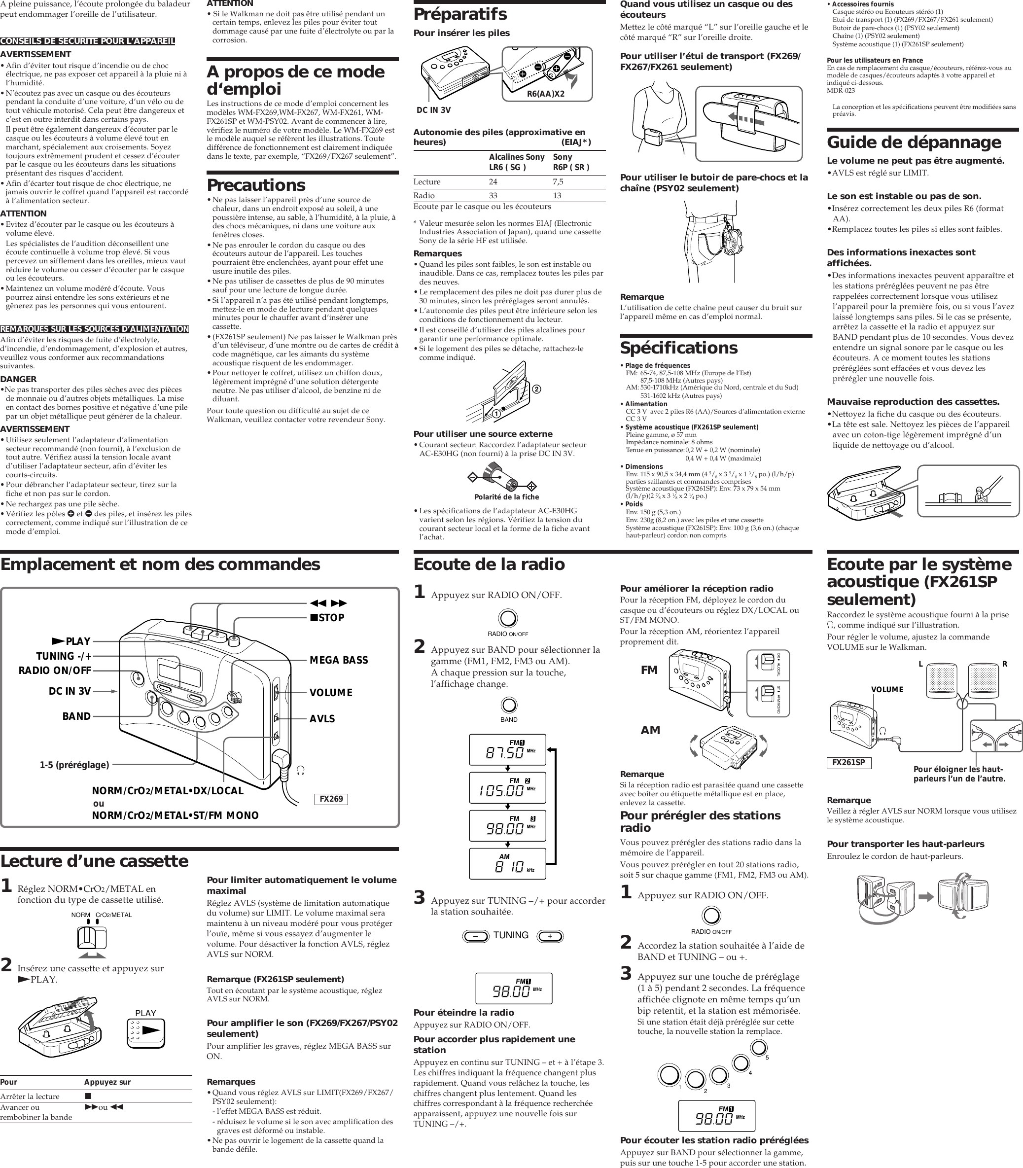 Page 2 of 2 - Sony Sony-Walkman-Wm-Fx261-Users-Manual- WM-FX269-261  Sony-walkman-wm-fx261-users-manual