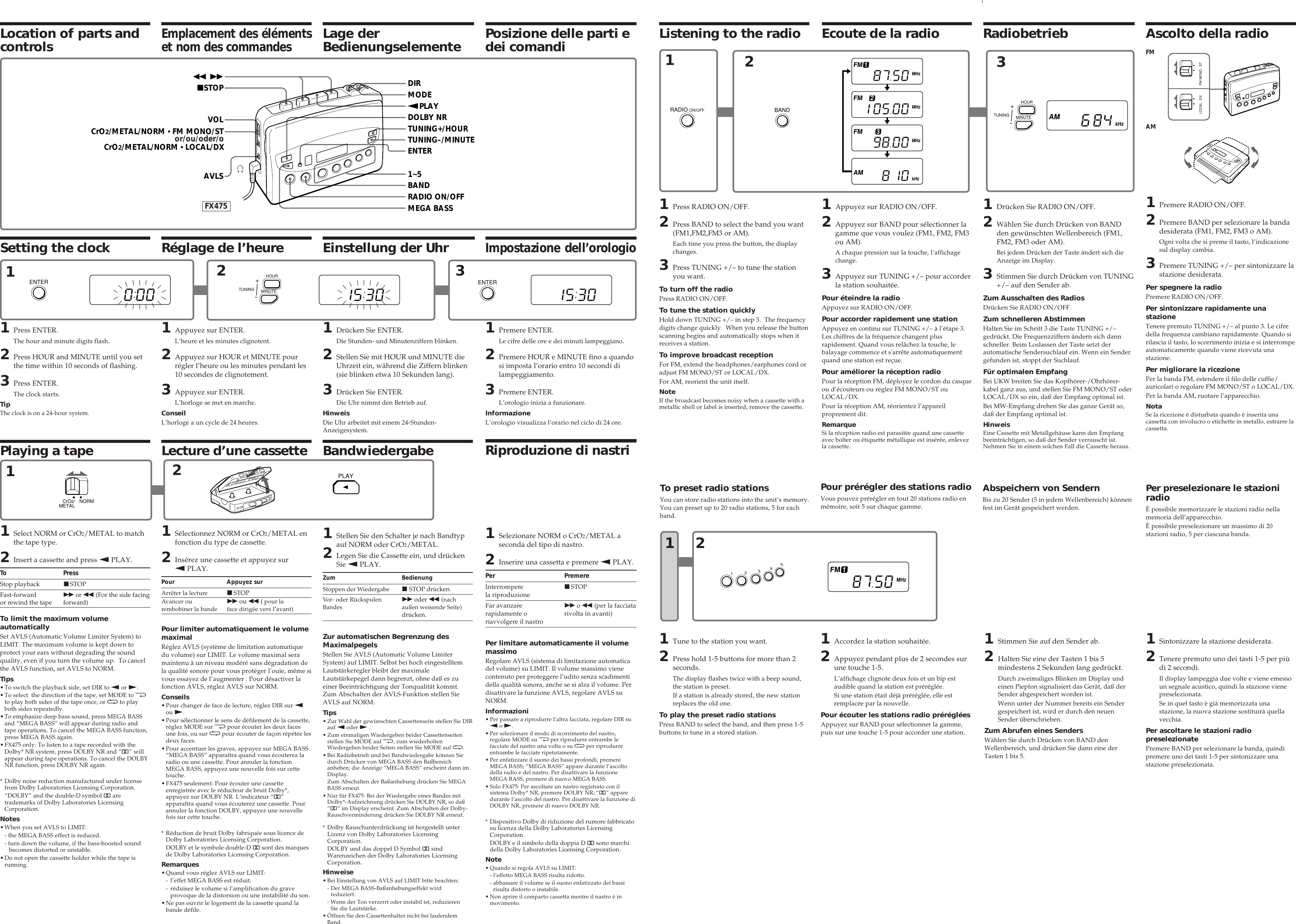 Page 2 of 2 - Sony Sony-Walkman-Wm-Fx473-Users-Manual- WM-FX475/FX473  Sony-walkman-wm-fx473-users-manual