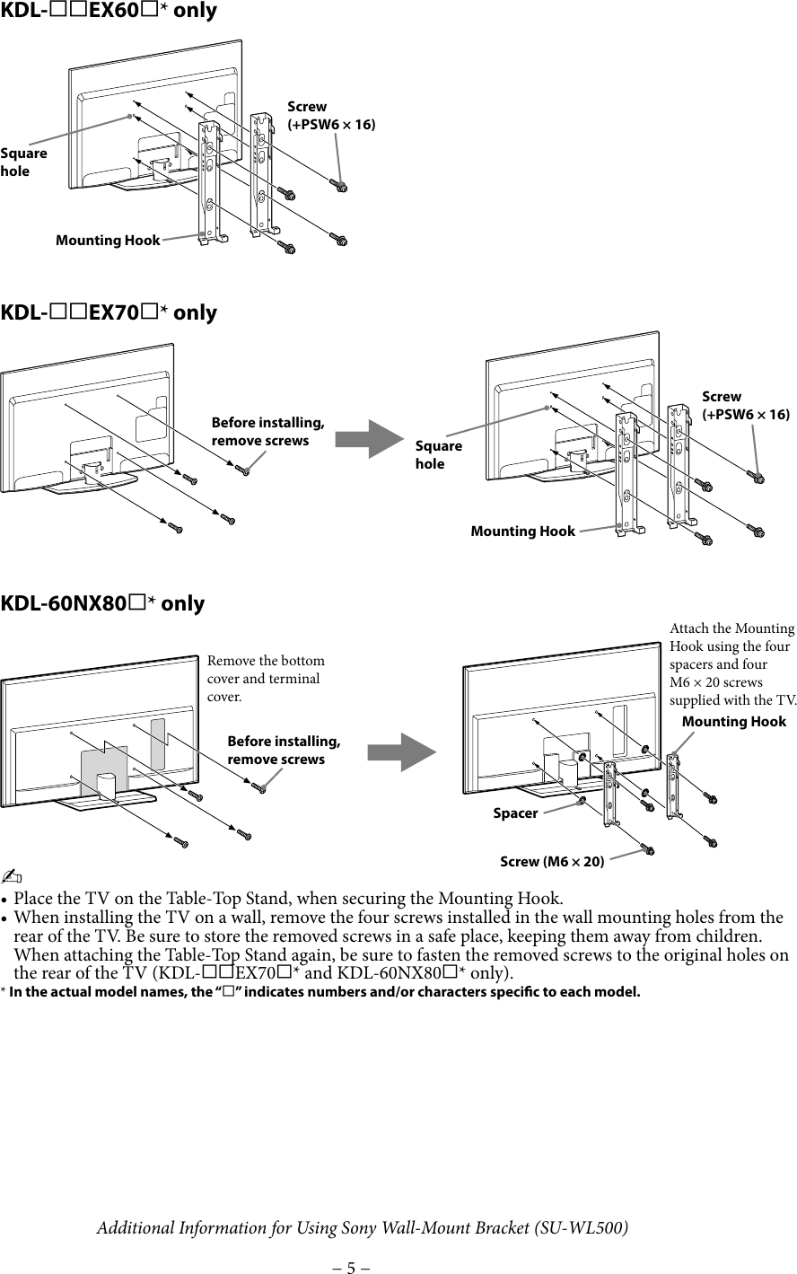 Page 5 of 8 - Sony Sony-Wall-Mount-Bracket-Su-Wl500-Users-Manual- SU-WL500  Sony-wall-mount-bracket-su-wl500-users-manual