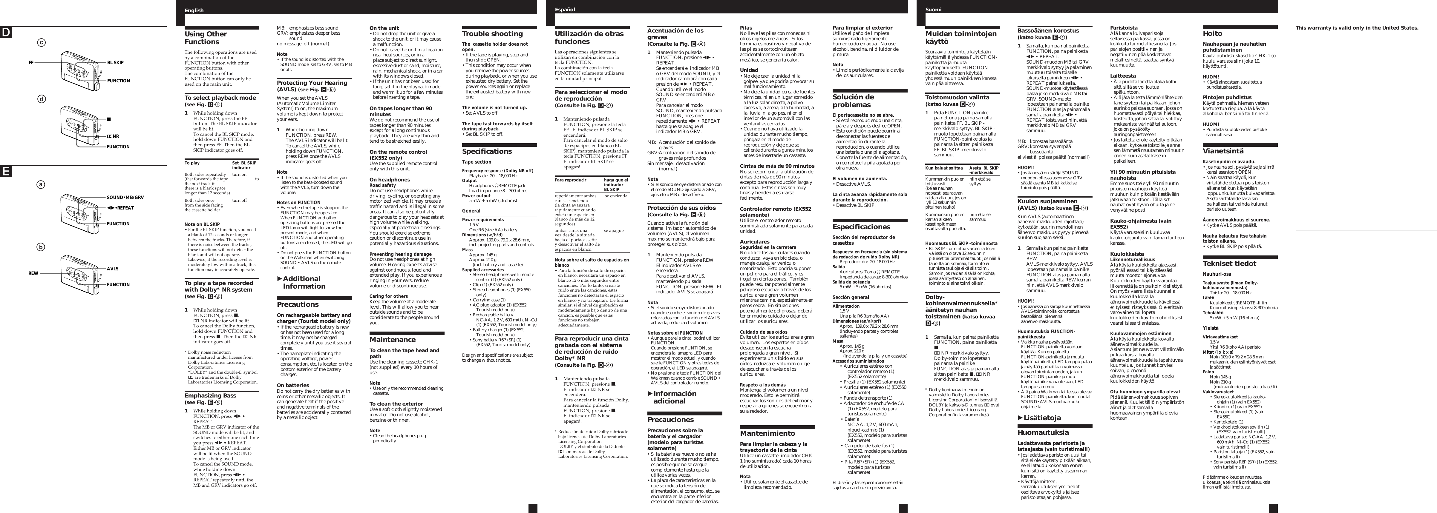 Page 2 of 2 - Sony Sony-Wm-Ex552-Ex550-Users-Manual- WM-EX552/EX550  Sony-wm-ex552-ex550-users-manual