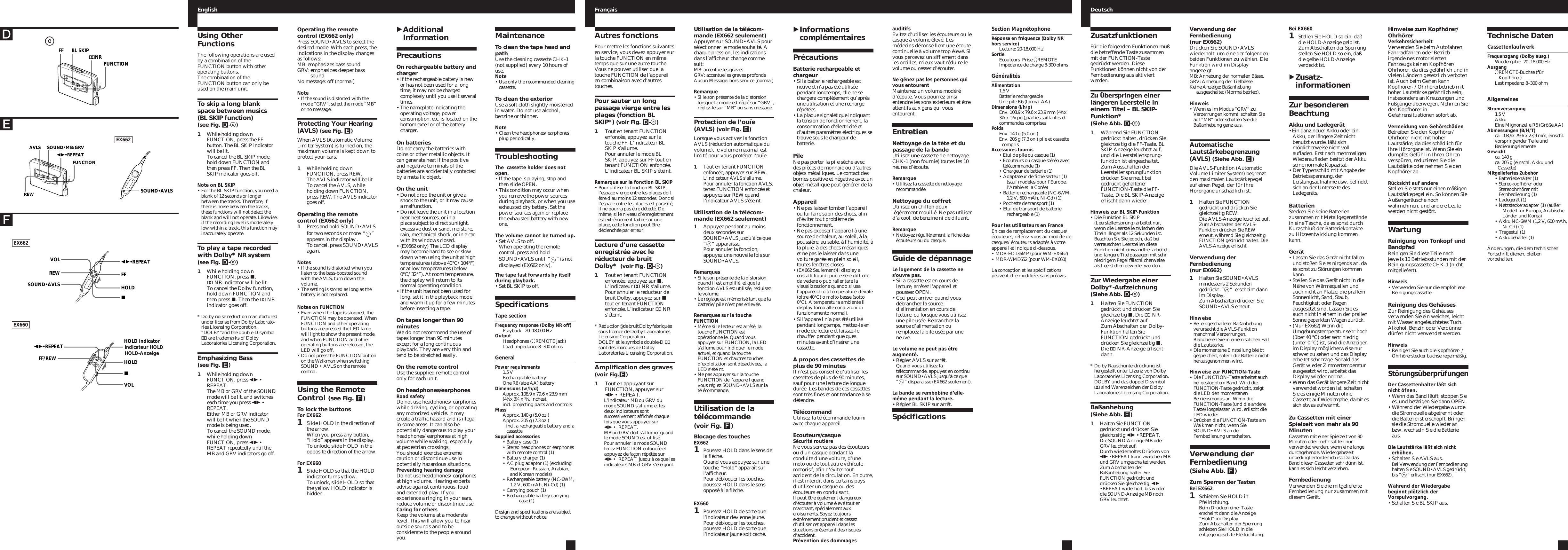 Page 2 of 2 - Sony Sony-Wm-Ex660-Users-Manual- WM-EX662/EX660  Sony-wm-ex660-users-manual