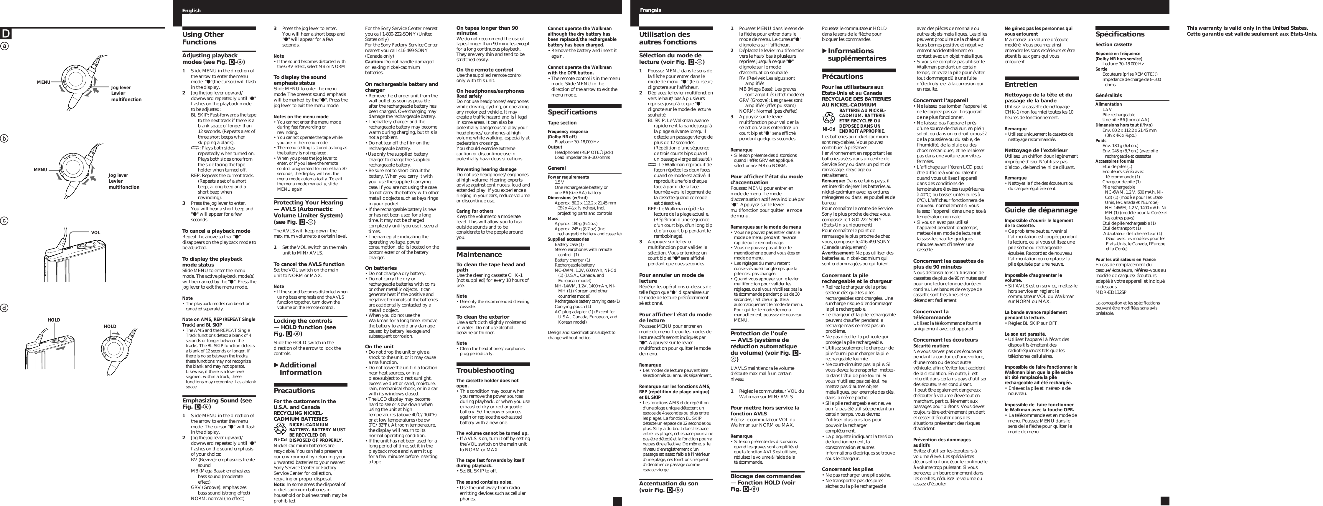 Page 2 of 2 - Sony Sony-Wm-Ex7-Users-Manual- WM-EX7  Sony-wm-ex7-users-manual