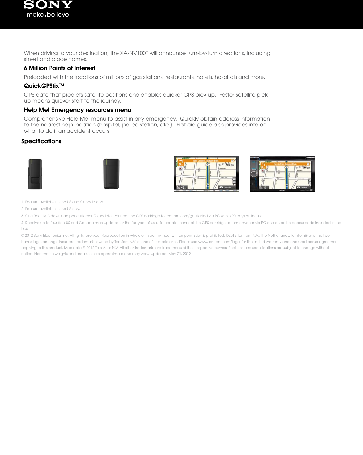 Page 2 of 2 - Sony Sony-Xa-Nv100T-Marketing-Specifications-  Sony-xa-nv100t-marketing-specifications