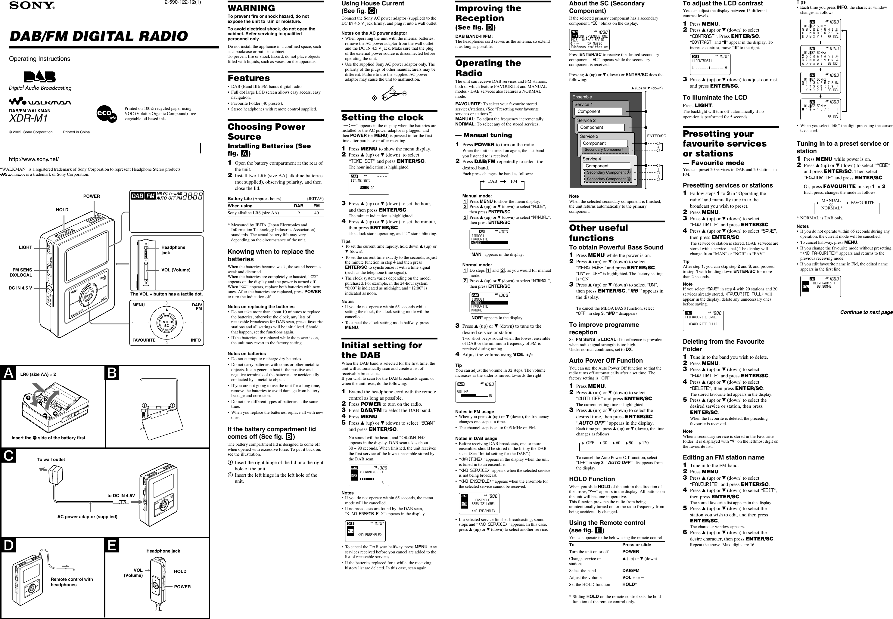 Page 1 of 2 - Sony Sony-Xdr-M1-Users-Manual- XDR-M1  Sony-xdr-m1-users-manual
