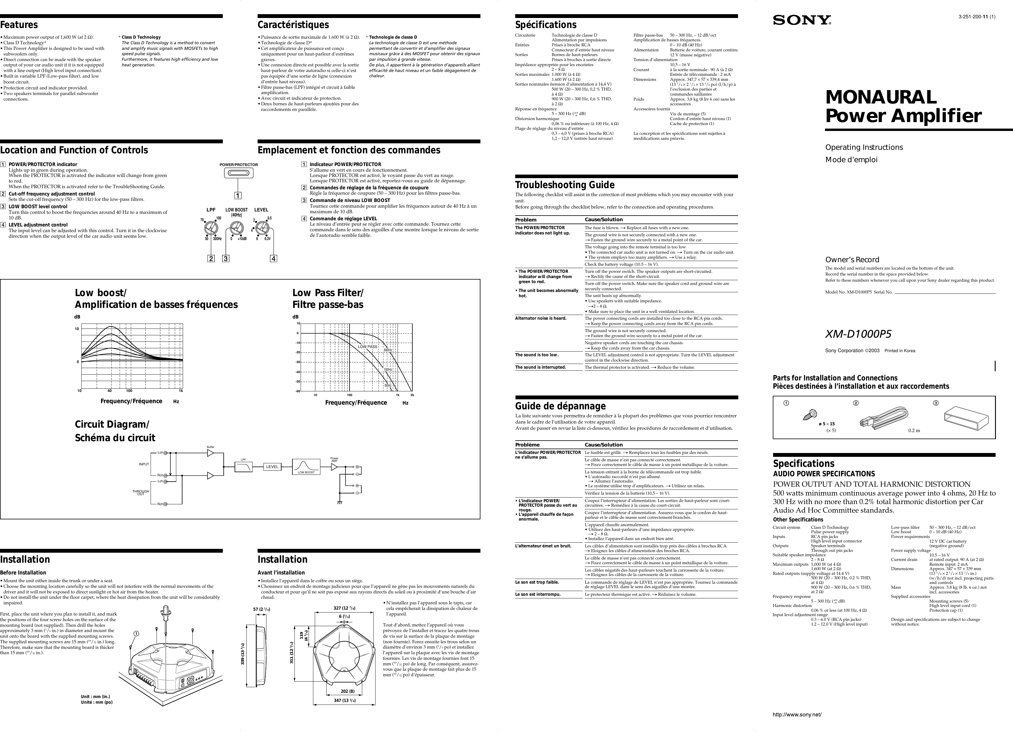 Page 1 of 2 - Sony Sony-Xm-D1000P5-Operating-Instructions- XM-D1000P5  Sony-xm-d1000p5-operating-instructions