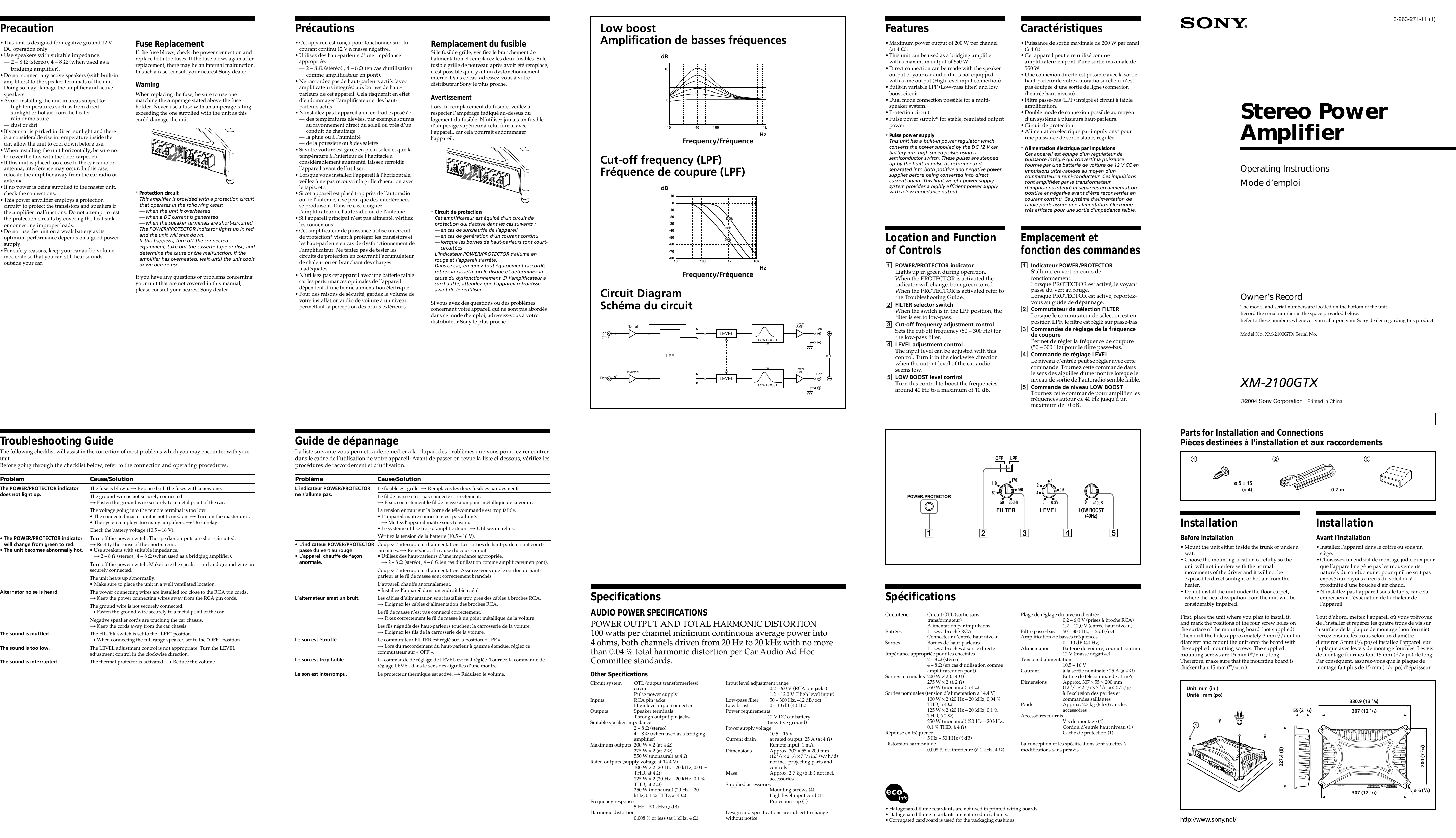 Page 1 of 2 - Sony Sony-Xplod-Xm-2100Gtx-Users-Manual- XM-2100GTX  Sony-xplod-xm-2100gtx-users-manual