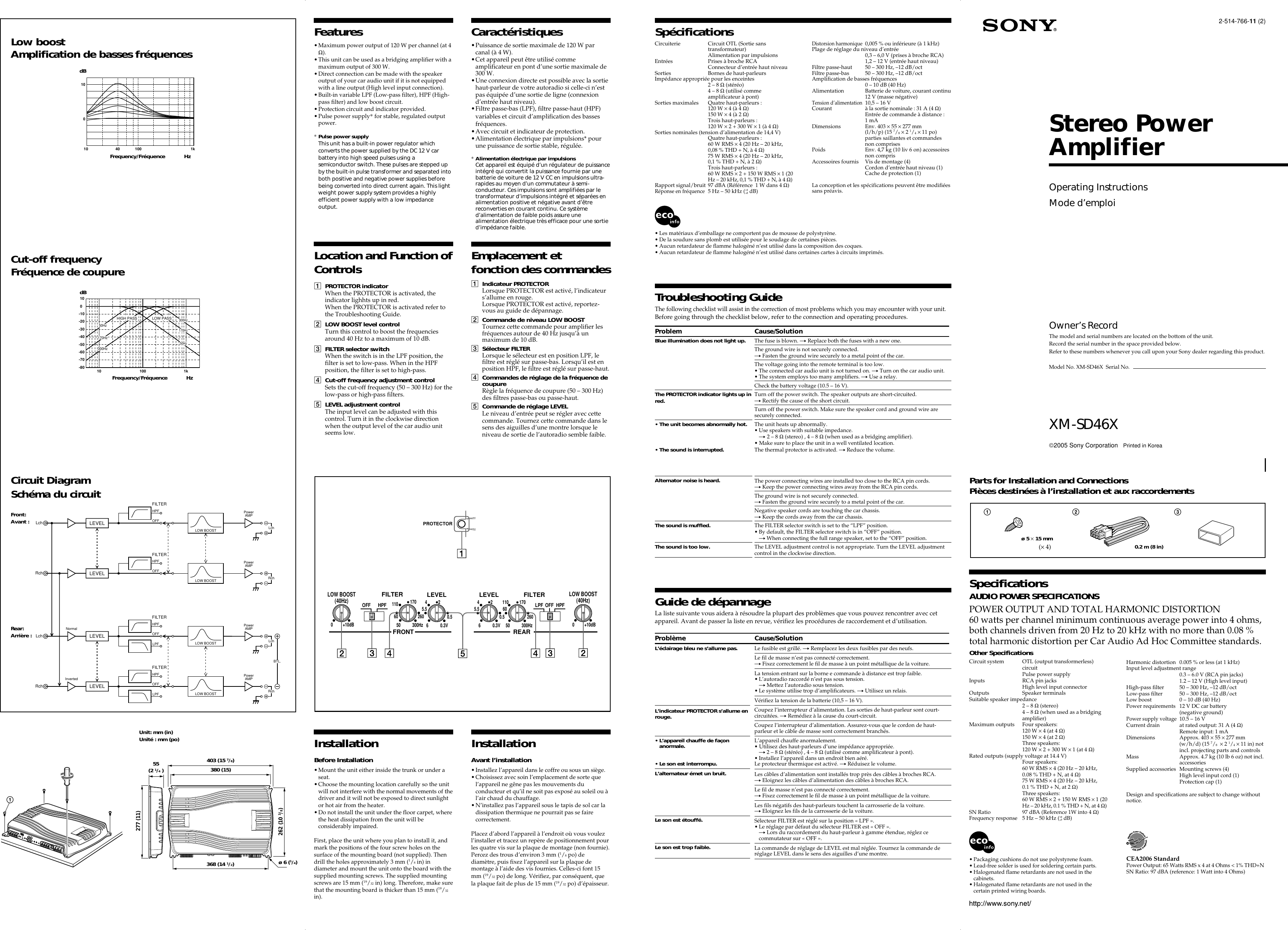 Page 1 of 2 - Sony Sony-Xplod-Xm-Sd46X-Users-Manual- XM-SD46X  Sony-xplod-xm-sd46x-users-manual