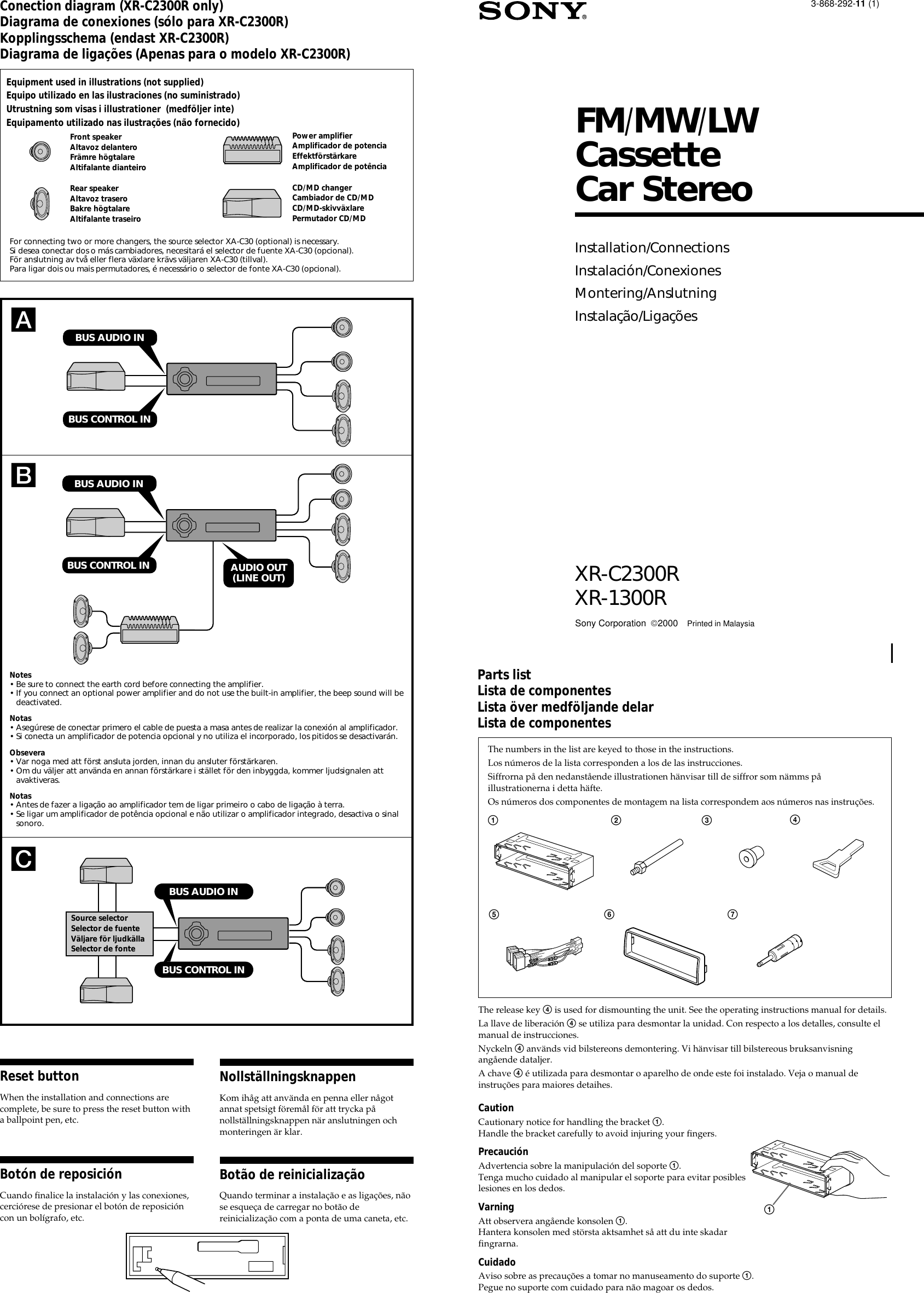 Page 1 of 4 - Sony Sony-Xr-C2300R-Users-Manual- XS-C2300R/1300R  Sony-xr-c2300r-users-manual