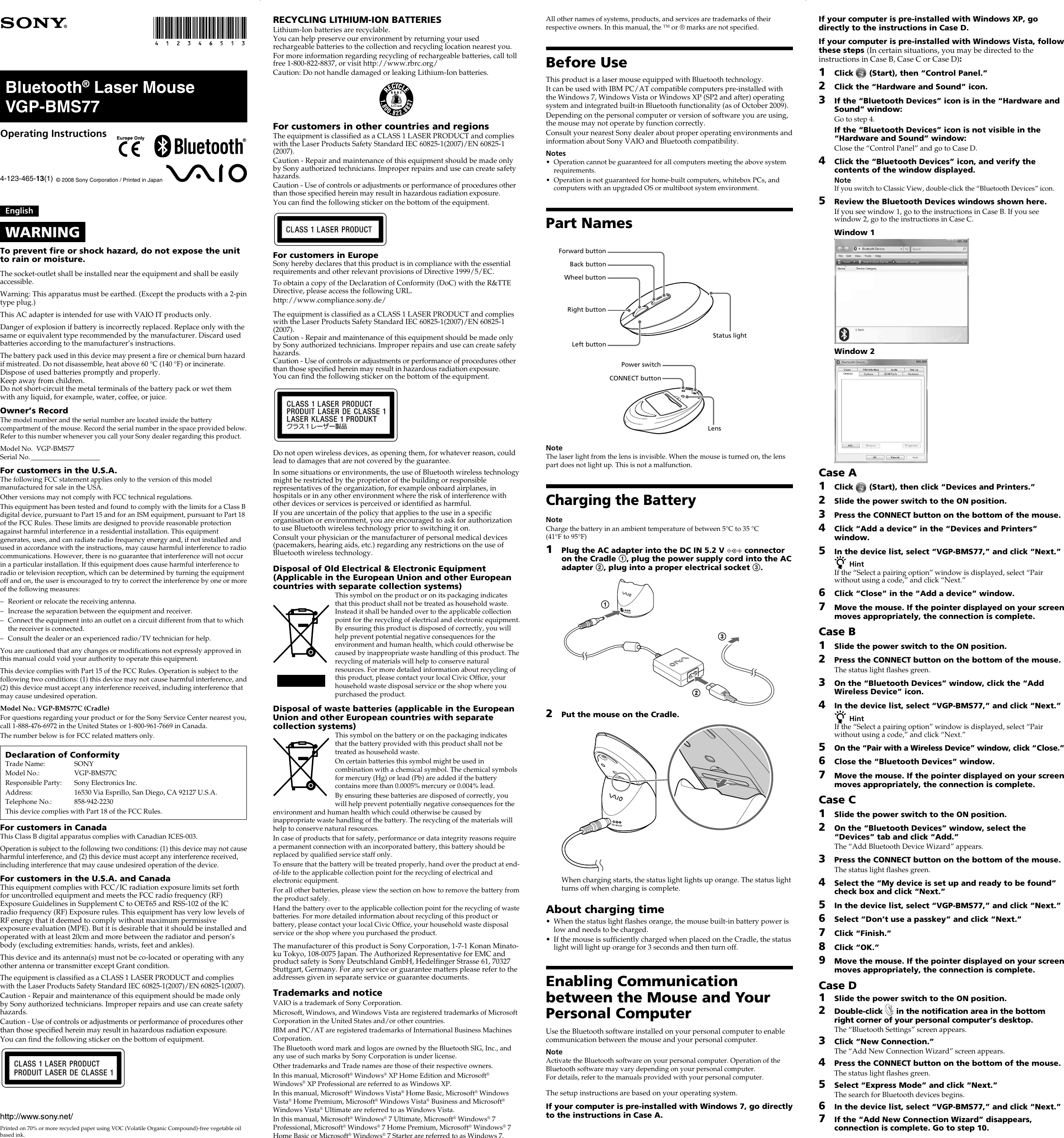 Page 1 of 2 - Sony VGP-BMS77 User Manual To The 0e1225ed-fda2-48f2-8db4-65cdabc9ea33