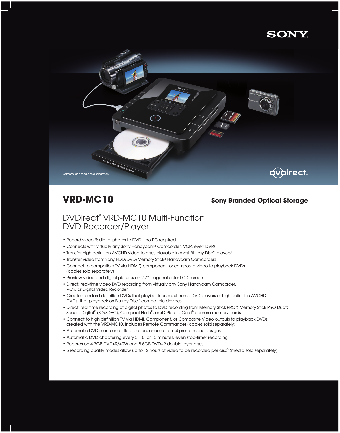 Page 1 of 2 - Sony VRD-MC10 User Manual Marketing Specifications VRDMC10 Mksp