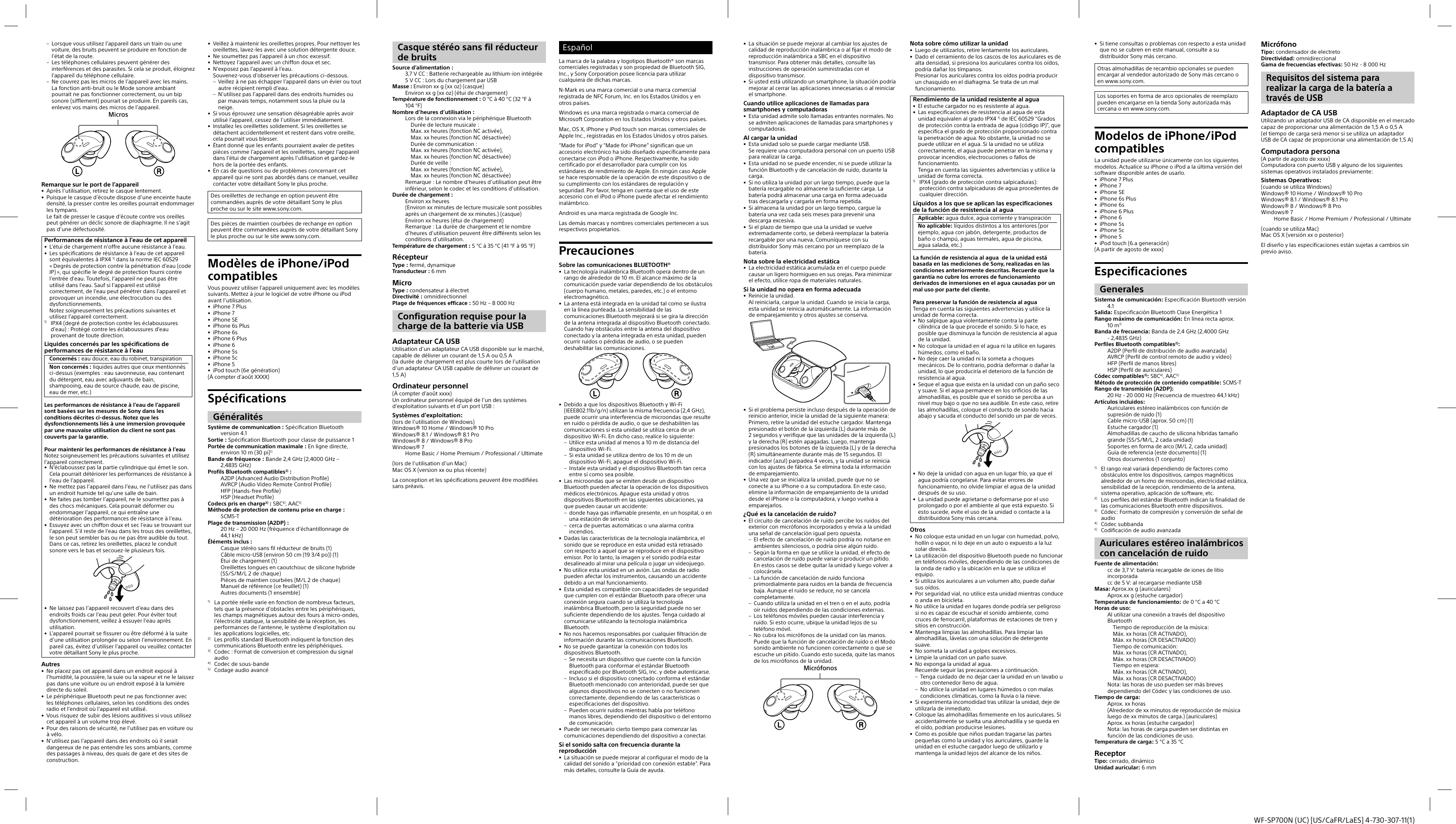 Sony WFSP700N Wireless Noise Cancelling Stereo Headset User Manual WF