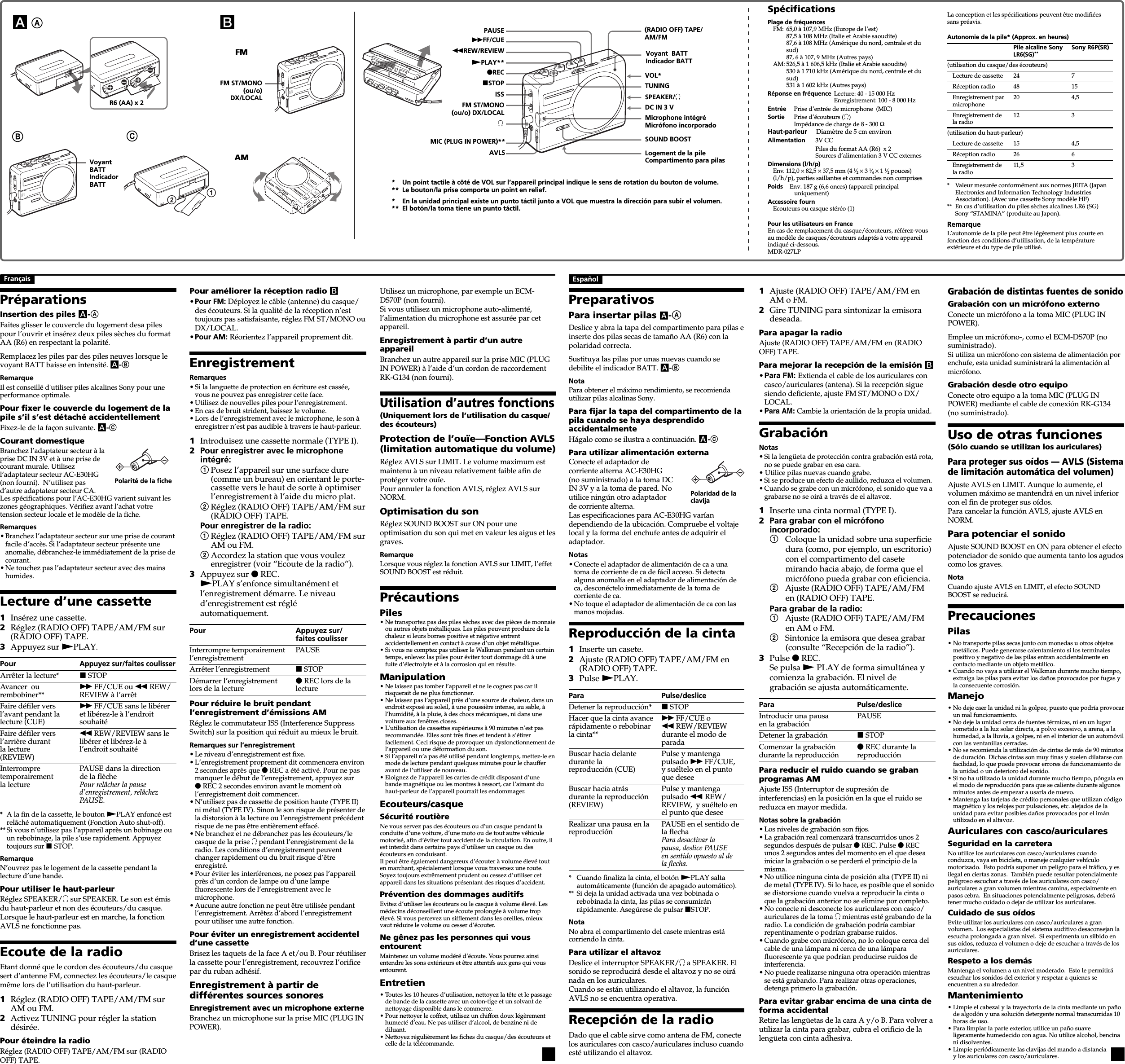 Page 2 of 2 - Sony WM-SR10 User Manual Operating Instructions (primary Manual) WMSR10