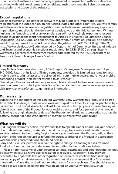Page 8 of 11 - Important Information  Warranty Phones GB 24 8