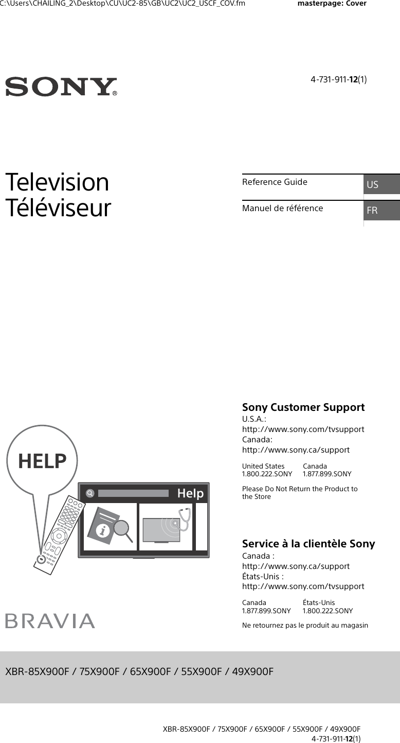 Sony XBR 49X900F 85X900F / 75X900F 65X900F 55X900F User Manual
