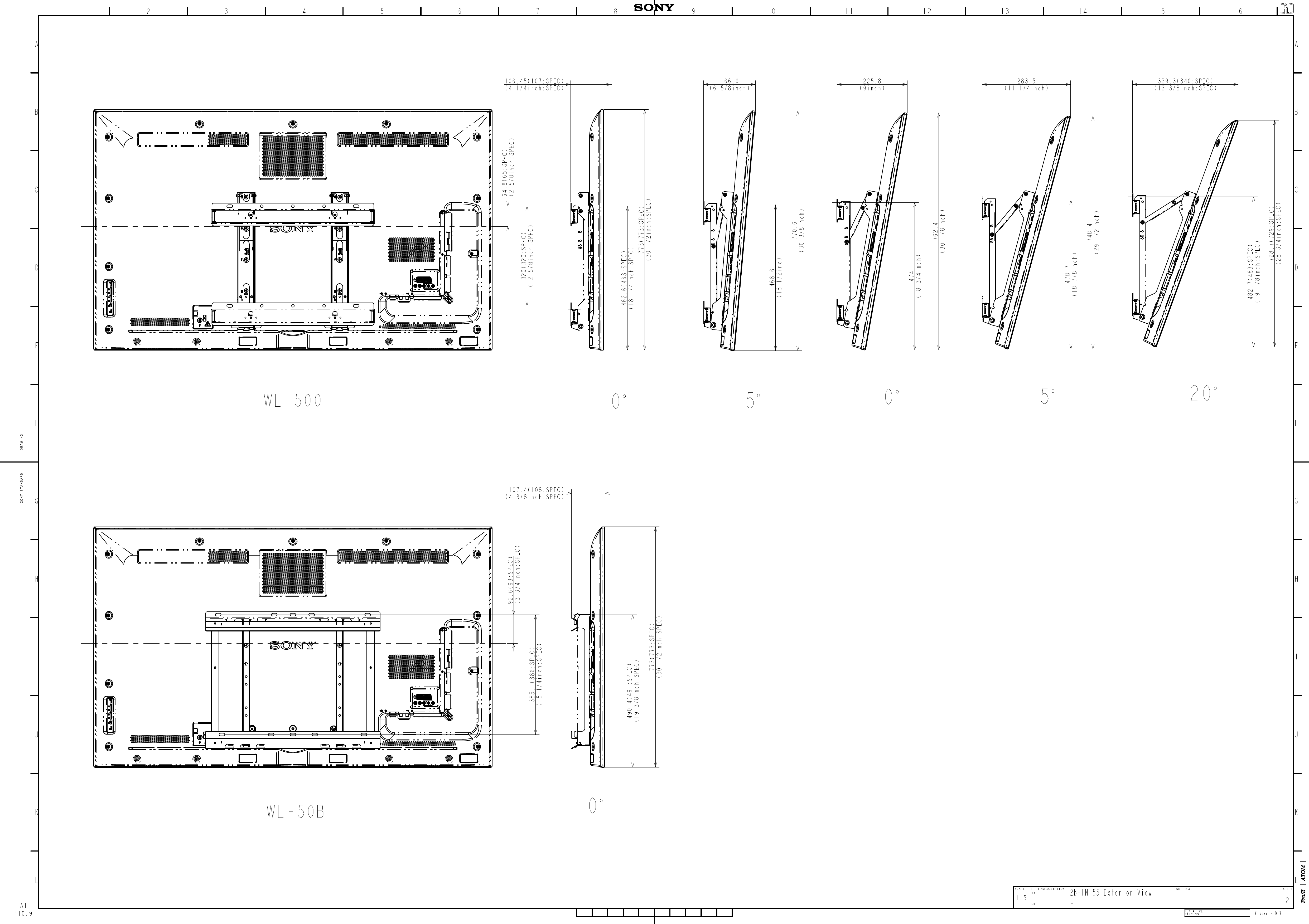 Page 2 of 2 - Sony XBR-55HX950 User Manual Dimensions Diagram XBR55HX950 Cutsheet