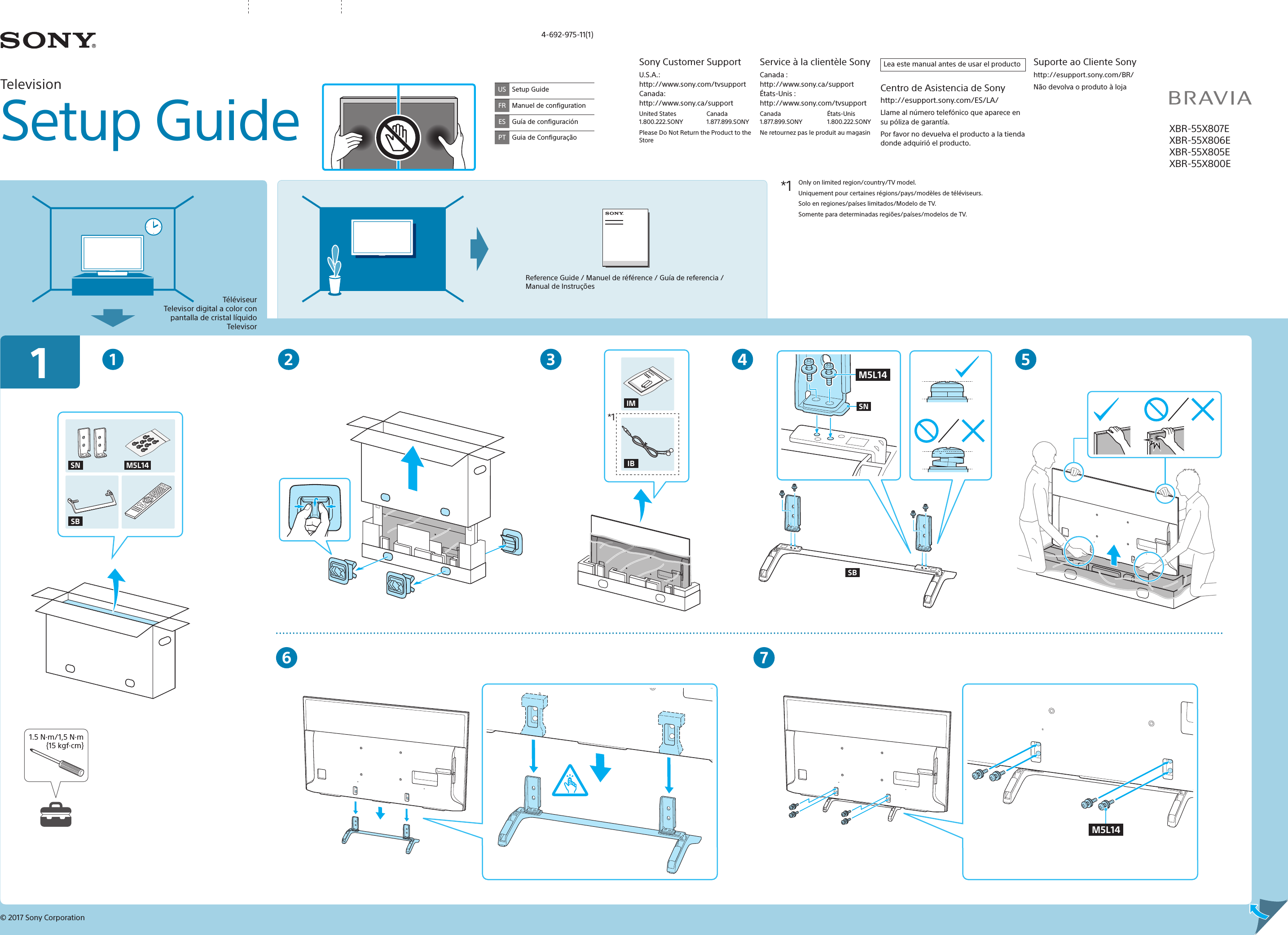 Page 1 of 2 - Sony XBR-55X800E XBR-55X807E / 55X806E 55X805E 55X800E User Manual Setup Guide QSG 4692975111