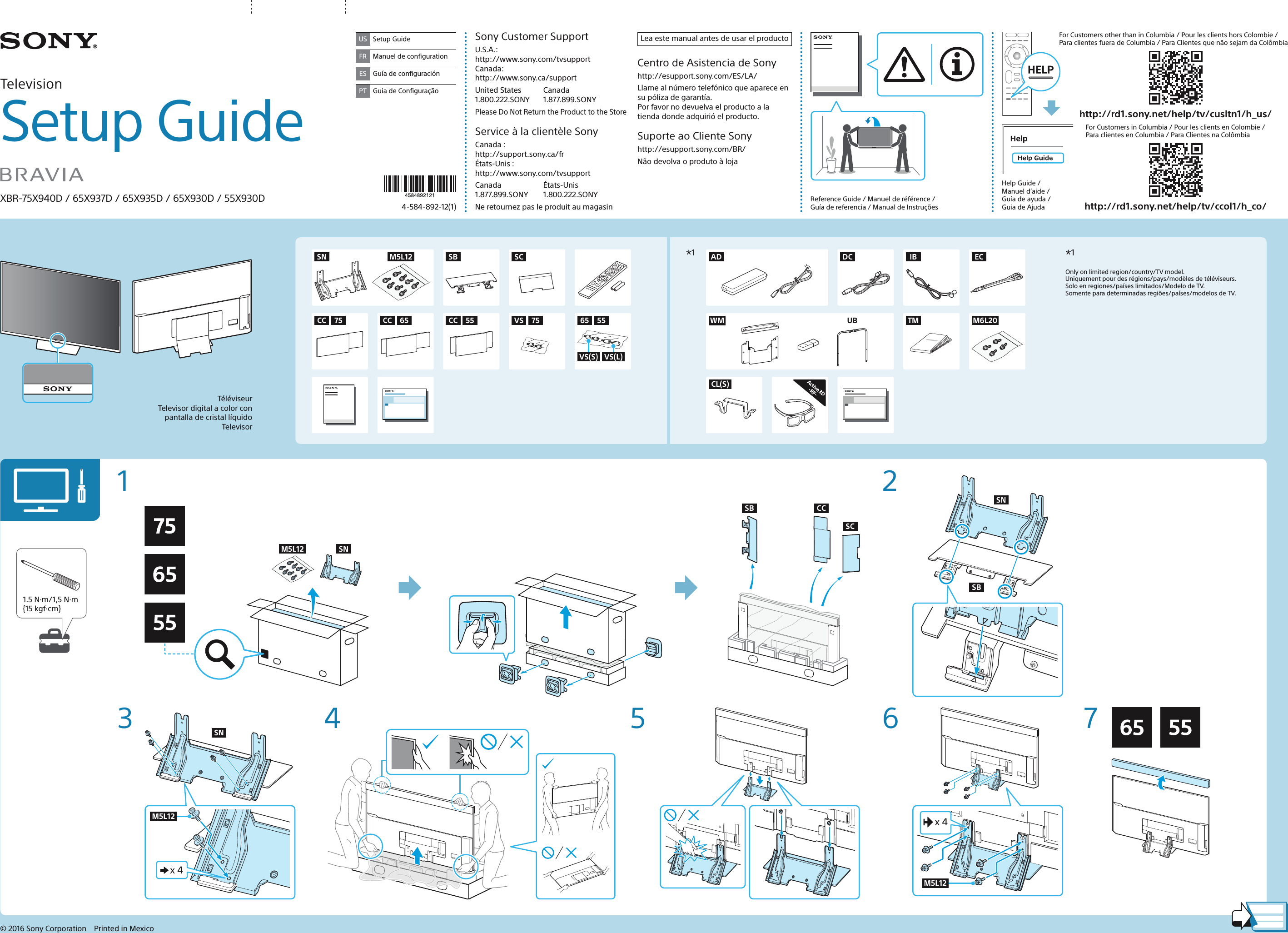 Page 1 of 2 - Sony XBR-55X930D XBR-75X940D / 65X937D 65X935D 65X930D 55X930D User Manual Setup Guide QSG 4584892121