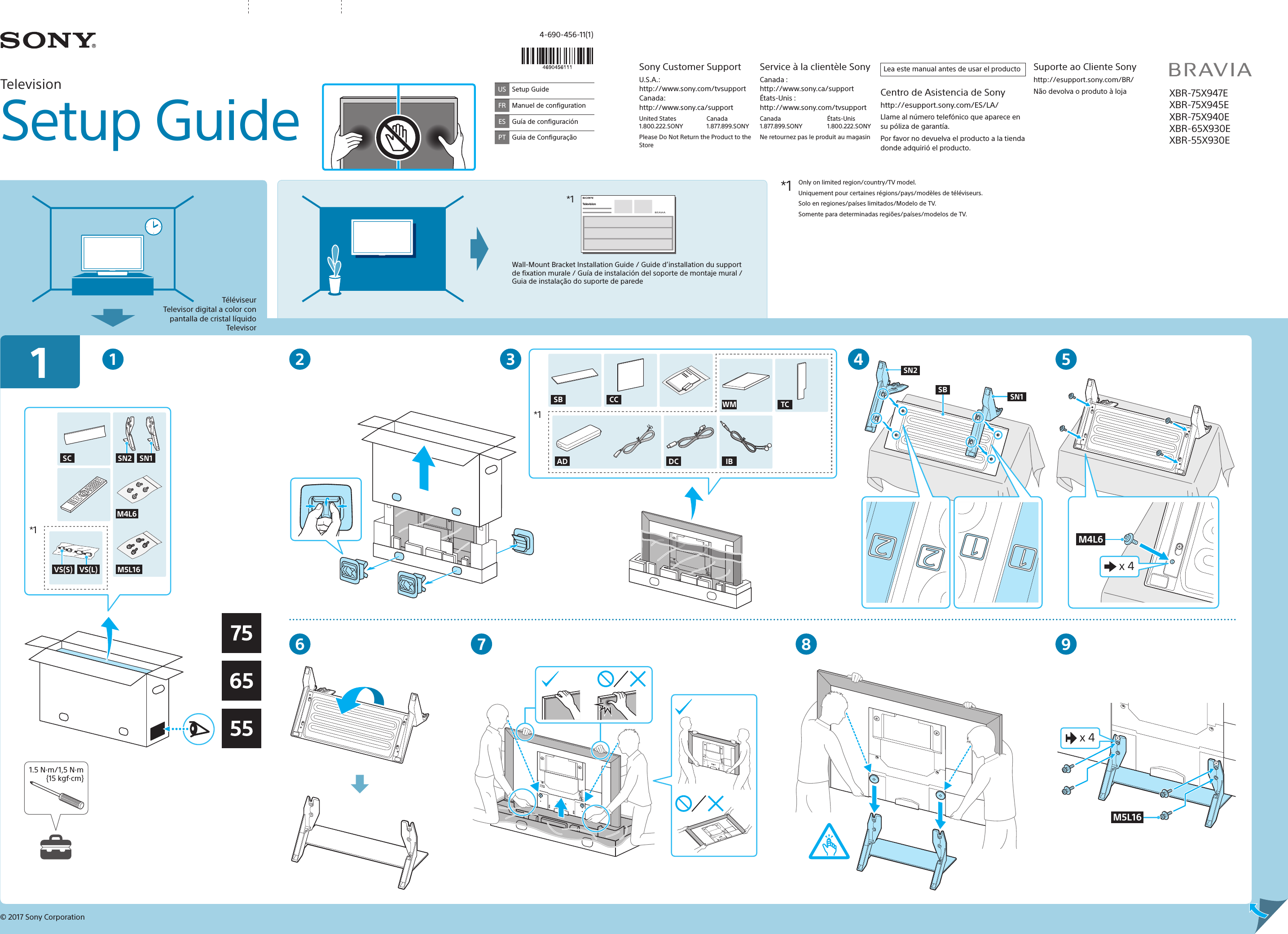 Page 1 of 2 - Sony XBR-55X930E XBR-75X947E / 75X945E 75X940E 65X930E 55X930E User Manual Setup Guide 4690456111