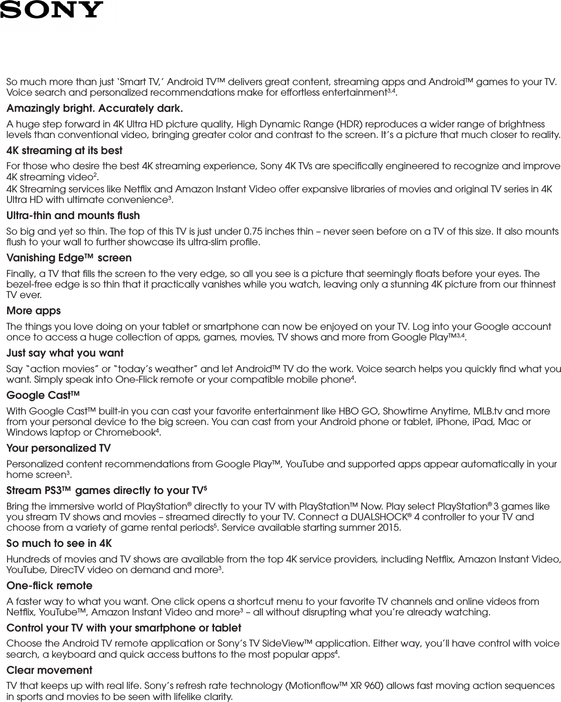 Page 2 of 5 - Sony XBR-75X910C User Manual Marketing Specifications XBR75X910C Mksp