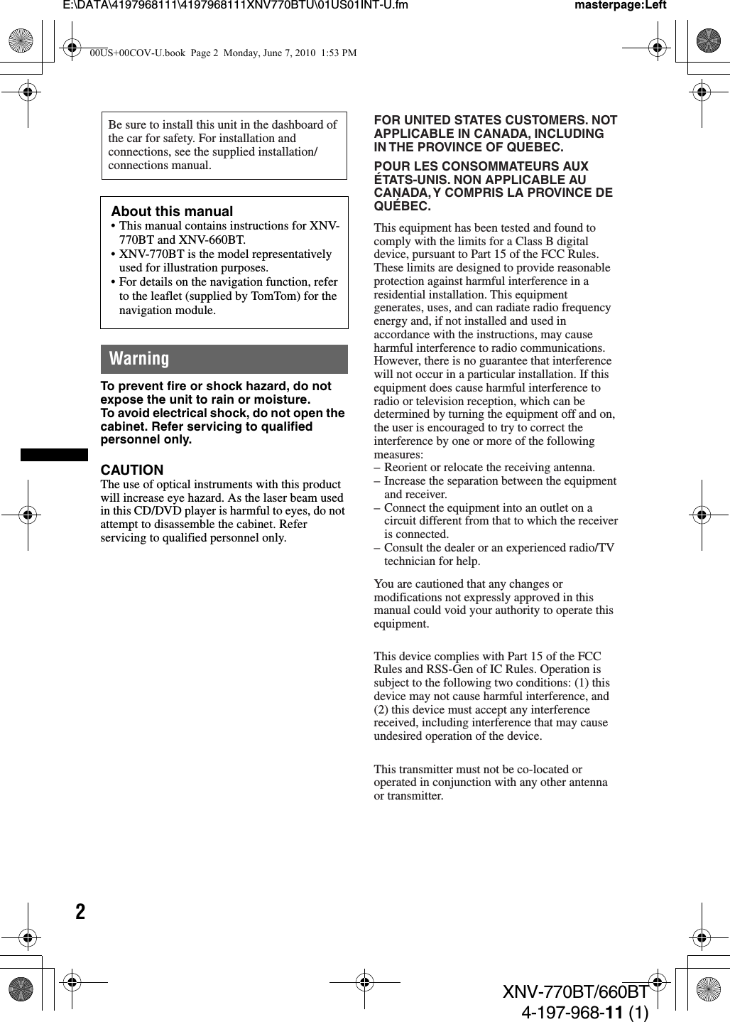 Sony XNV770BT AV Navigation User Manual XNV 770BT 660BT U Manual US