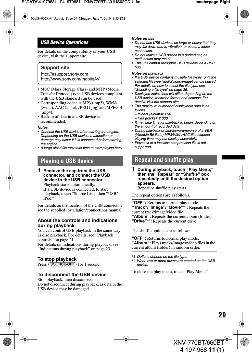 Sony XNV770BT AV Navigation User Manual XNV 770BT 660BT U Manual US