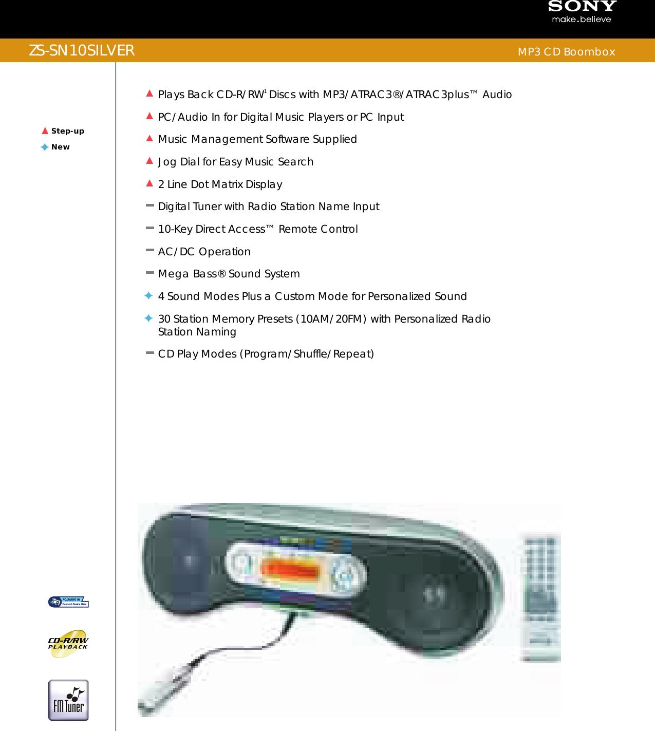 Sony ZS SN10 User Manual Marketing Specifications ZSSN10SILVER Mksp