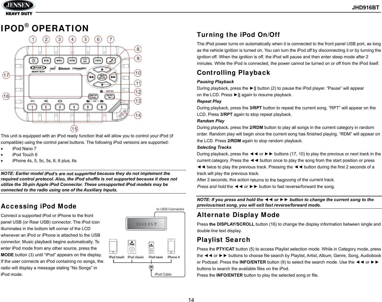 Page 16 of Sounding Audio JHD916BT Heavy Duty Car Audio User Manual JHD916BT  cert